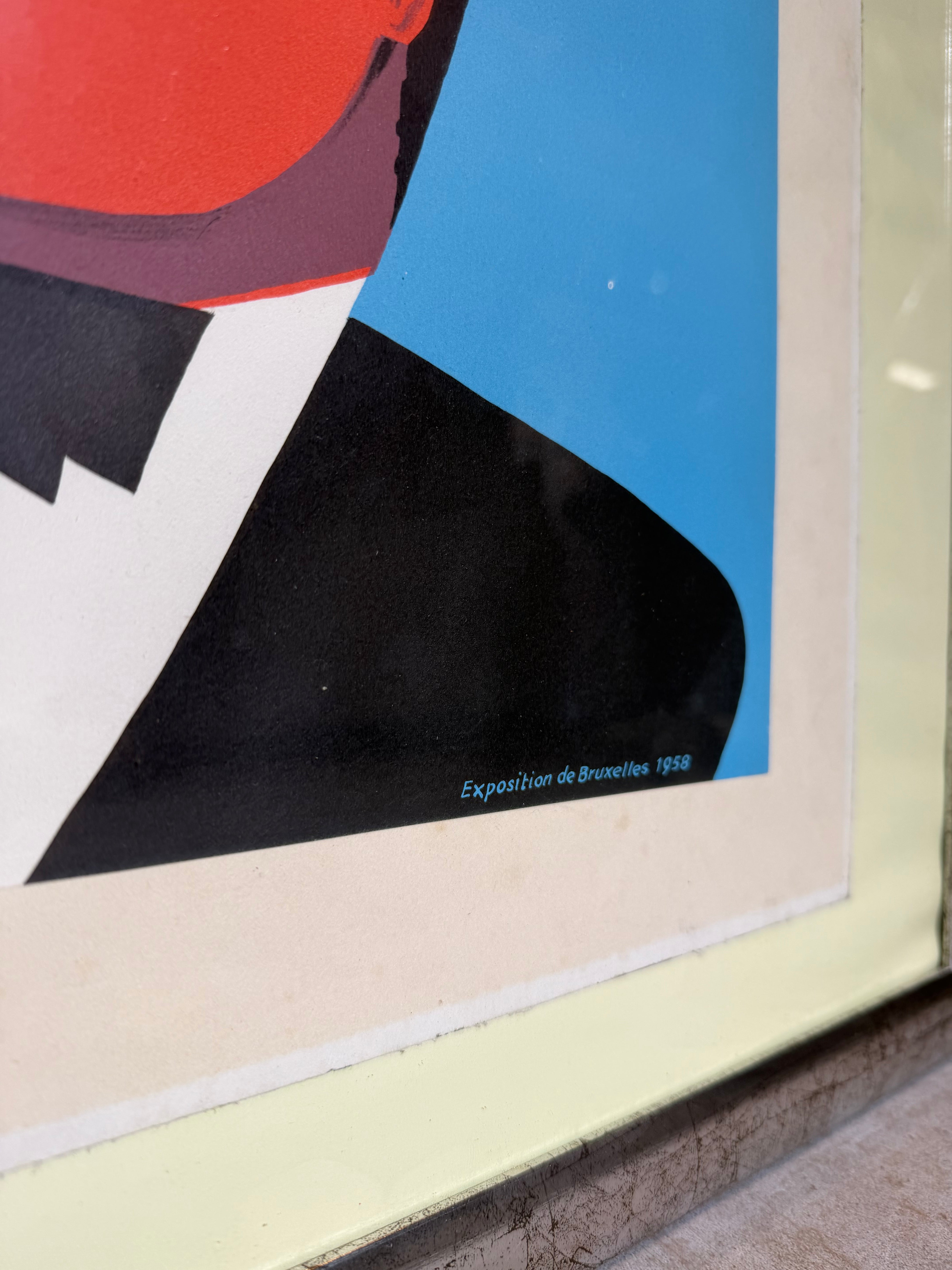 Affiche originale de l'Expo 58 « Service et Sourire » de M. Leclercq (1958)