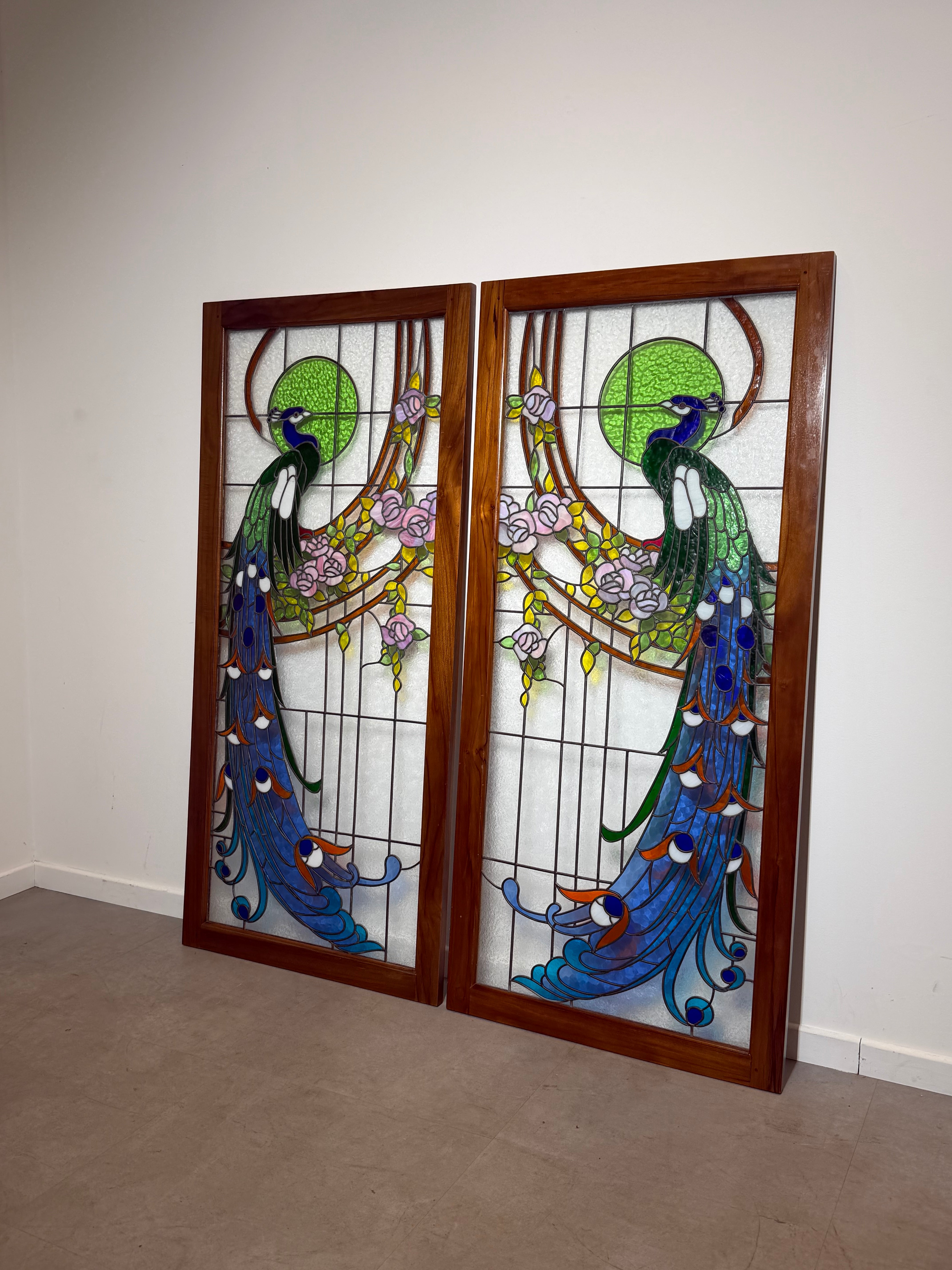 Vintage Stained Glass Peacock Window Panel – Price per Piece