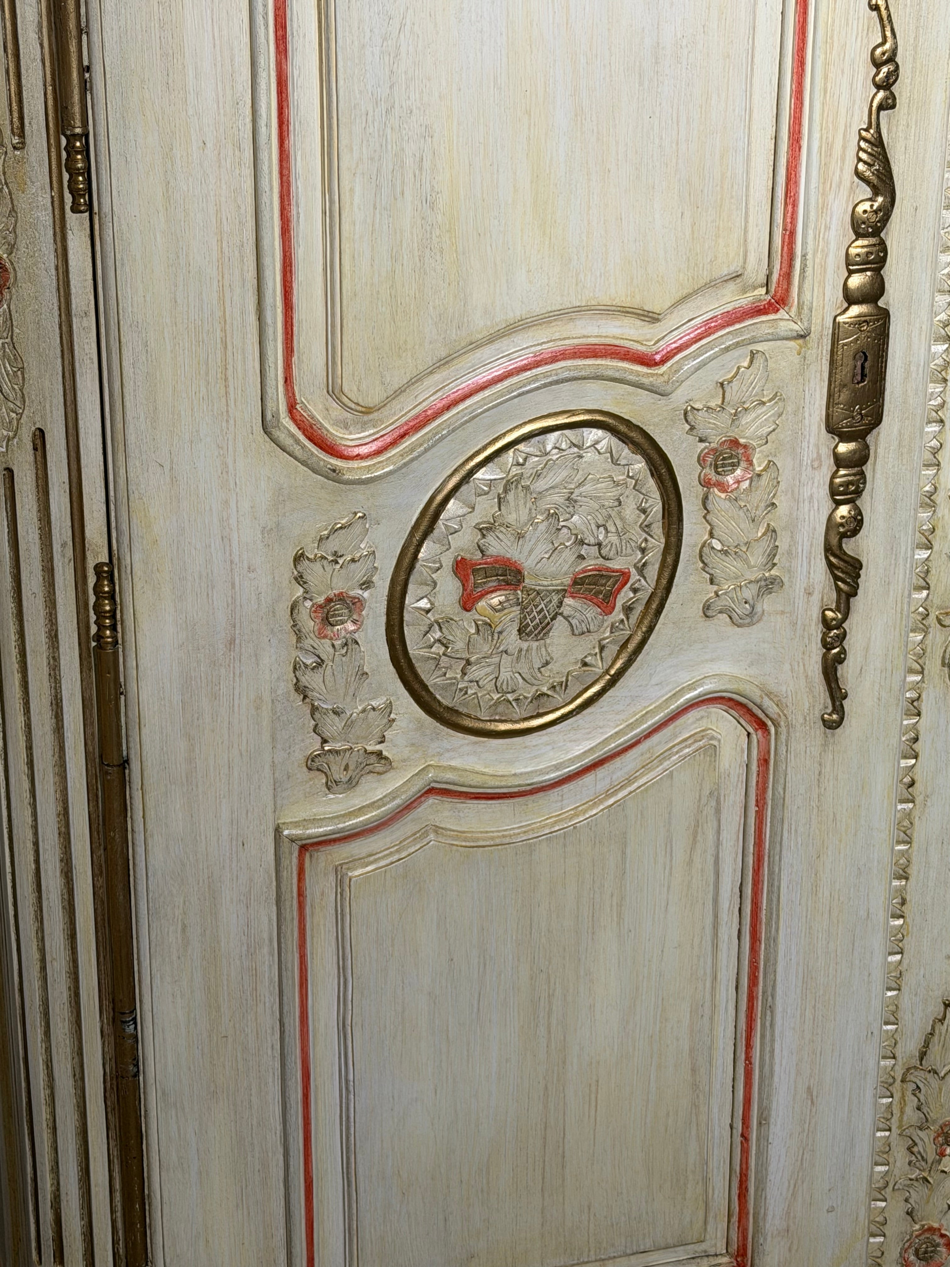 Ornate Hand-Painted Baroque Style Armoire – Floral Carved Wardrobe