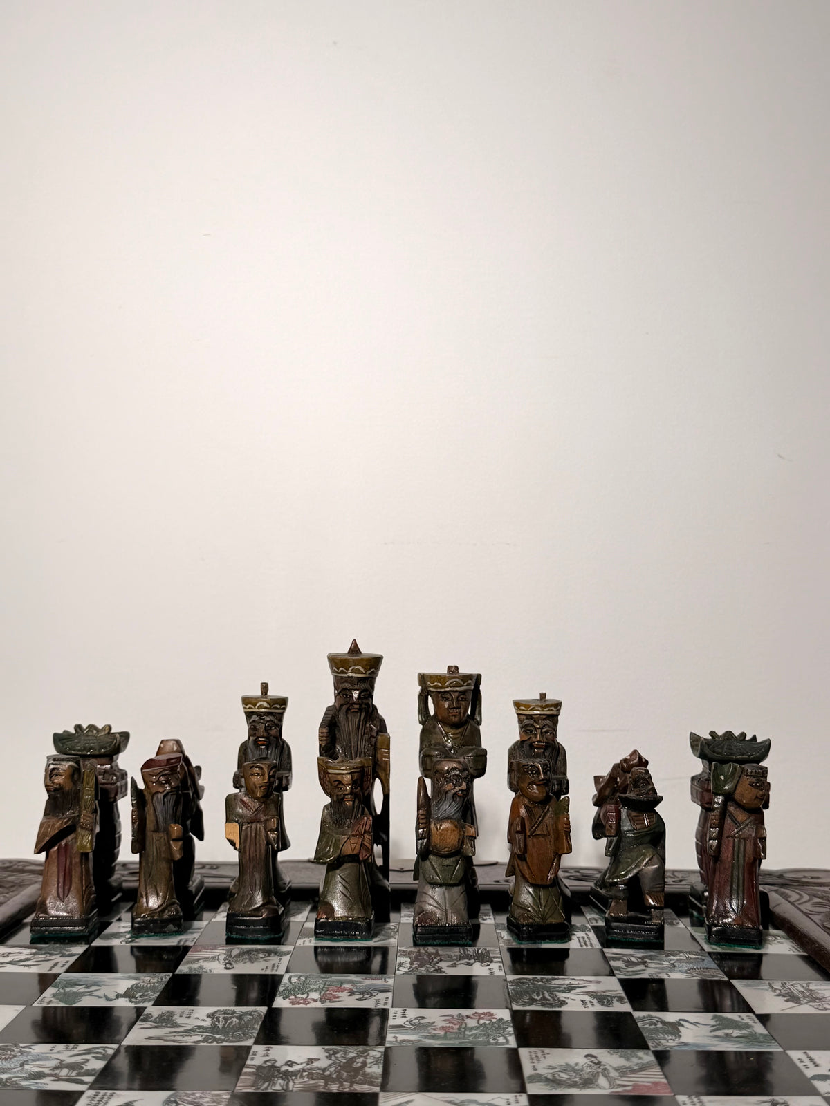 Chinese Folding Chess Set with Hand-Carved Figurines