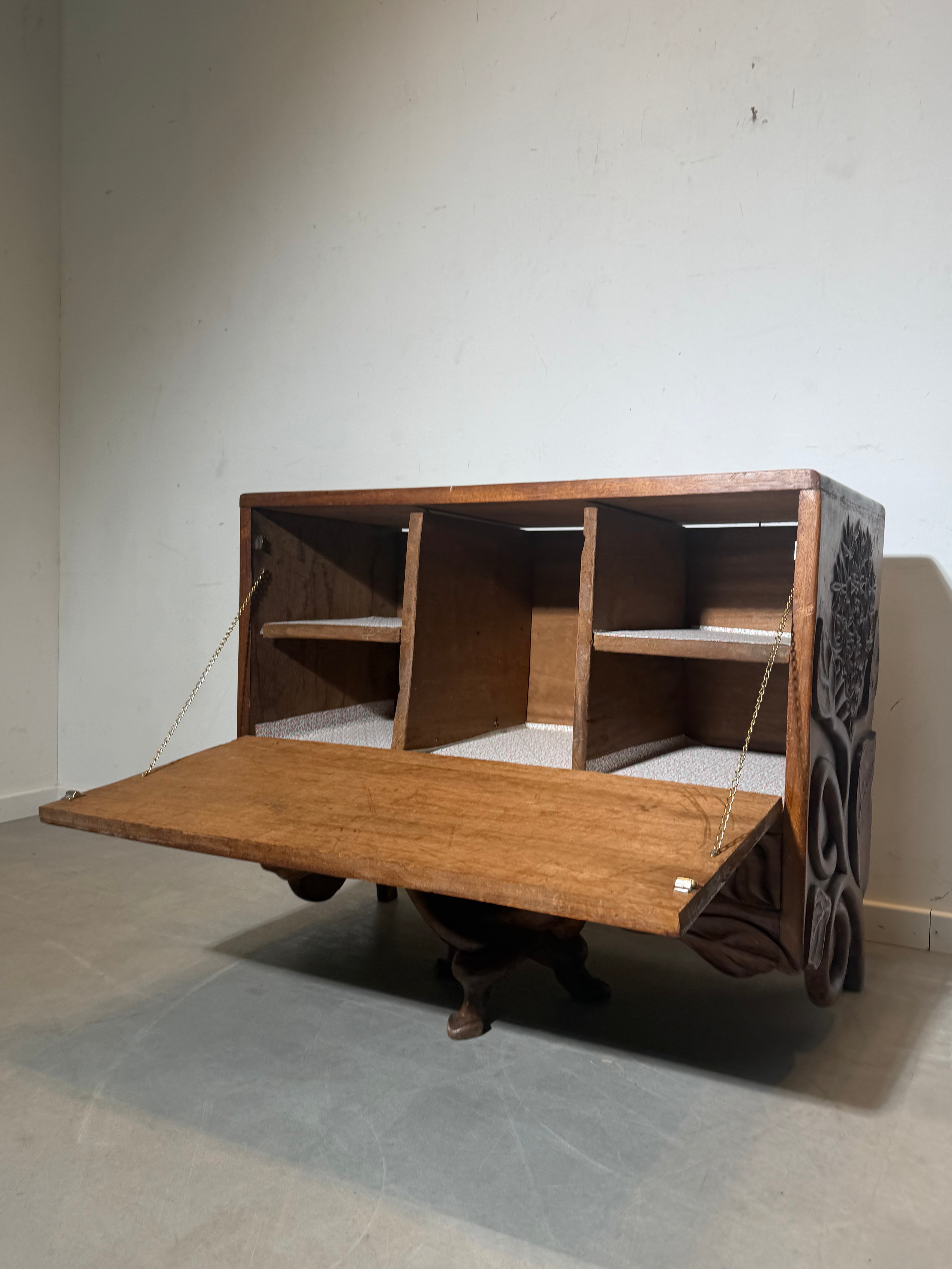 Congolese Hand-Carved Bar Cabinet, 1950s – Sculptural Tribal Storage Chest