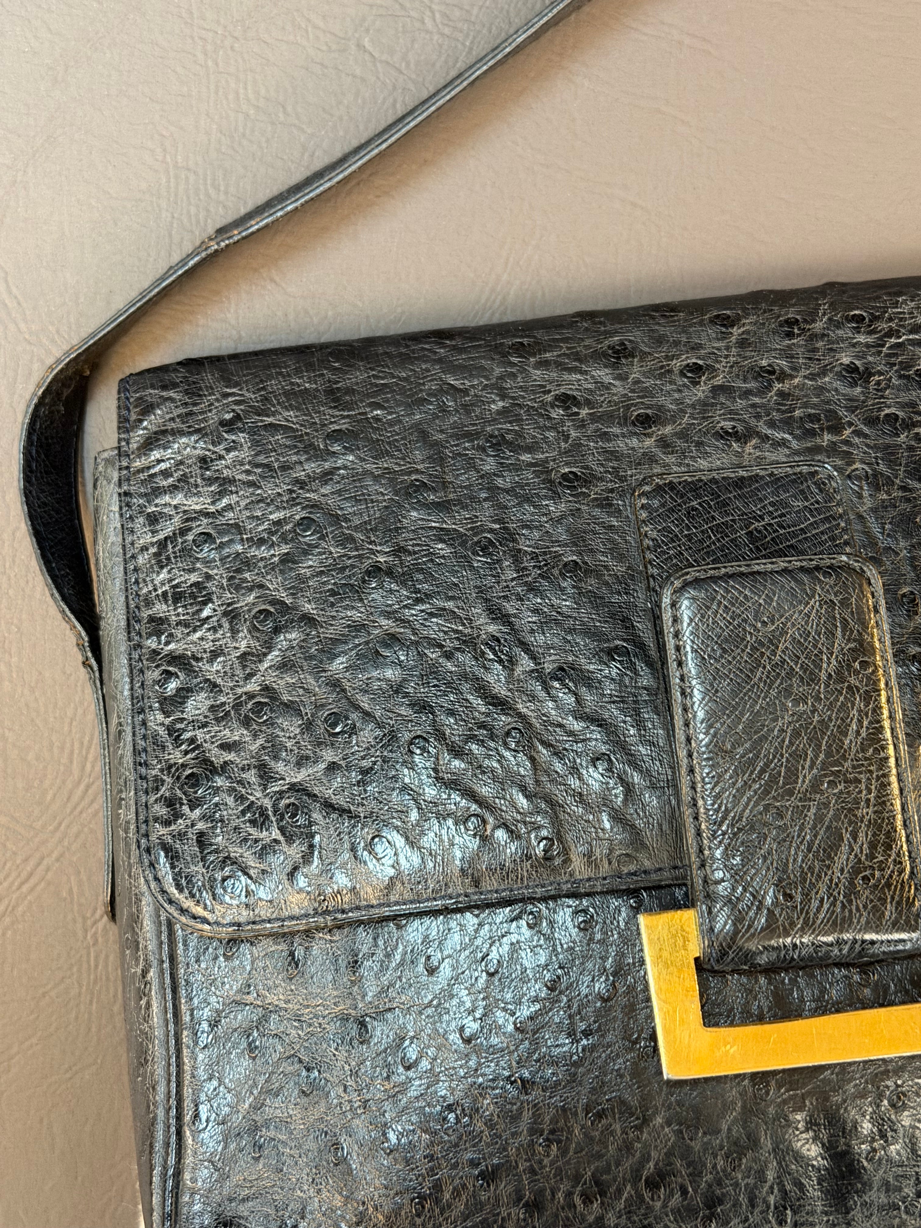 Delvaux Poirier Crossbody Bag – Ostrich Leather – Black – 26 x 20 cm