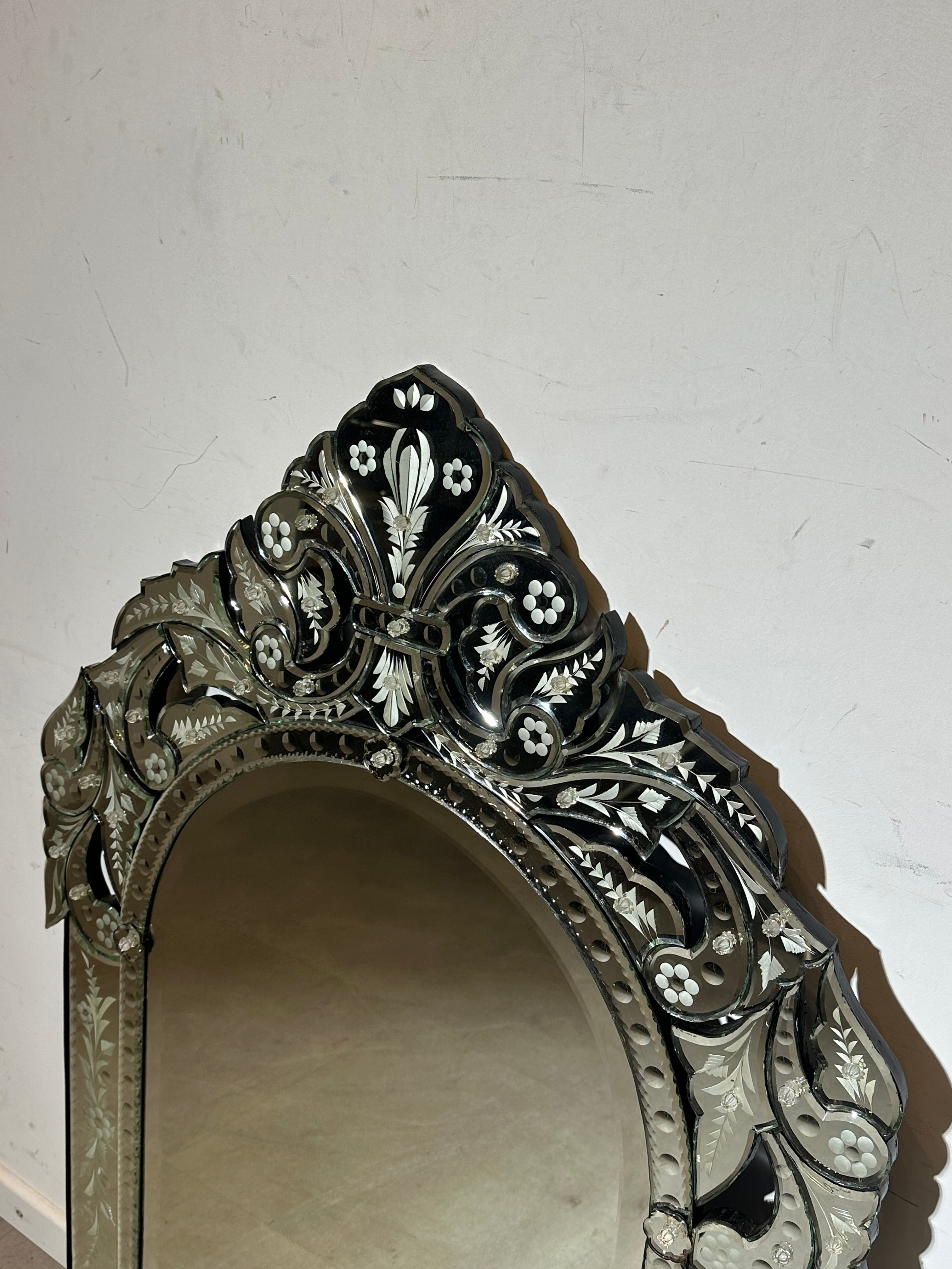 Vintage Venetian-style etched mirror turqouise