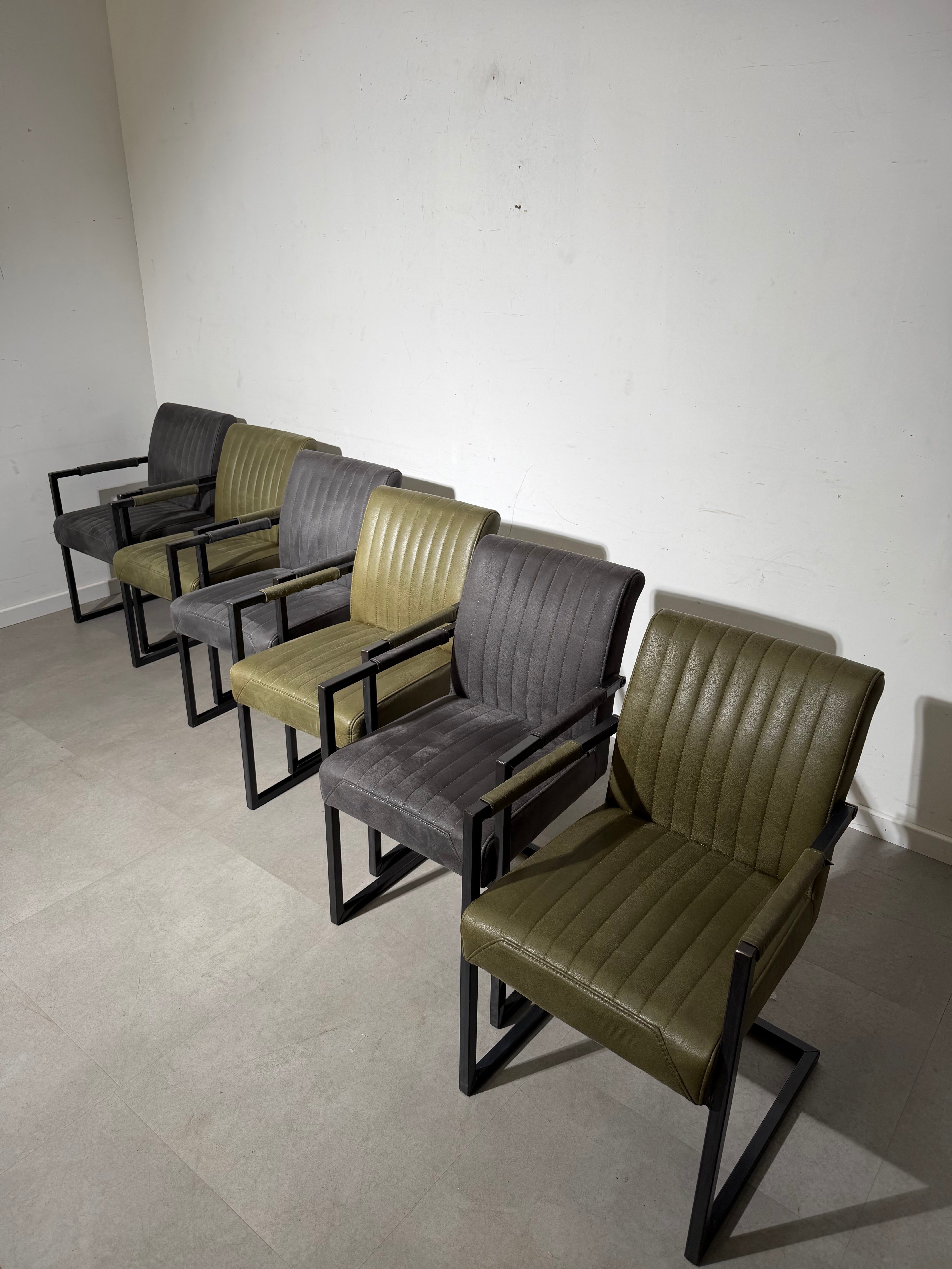 Industrial Dining Chairs with Armrests – Set of 6