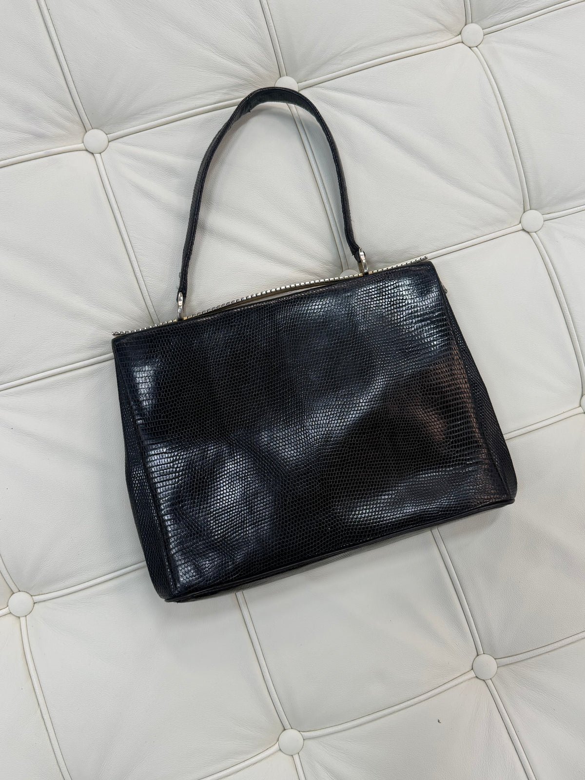 Delvaux Black Lizard Leather Handbag – 28 × 21 cm