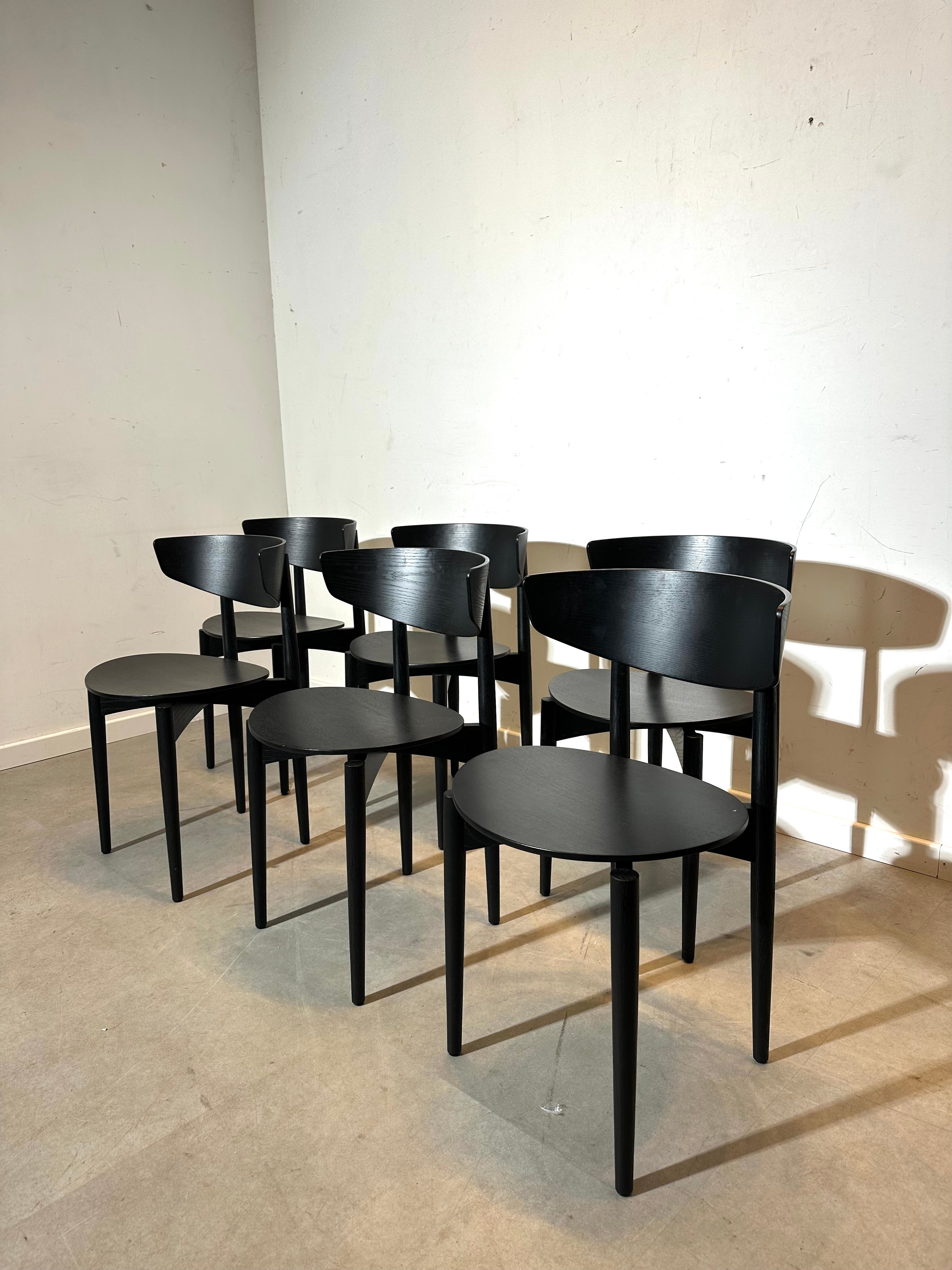Ferm Living – Set of Six Black Wooden Dining Chairs