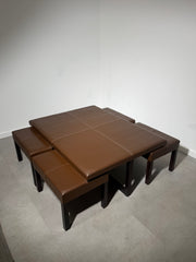 Contemporary Leather Coffee Table with Four Nesting Stools
