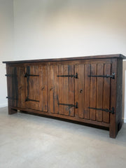 Large Brutalist Solid Wood Sideboard with Hand-Forged Iron Hardware