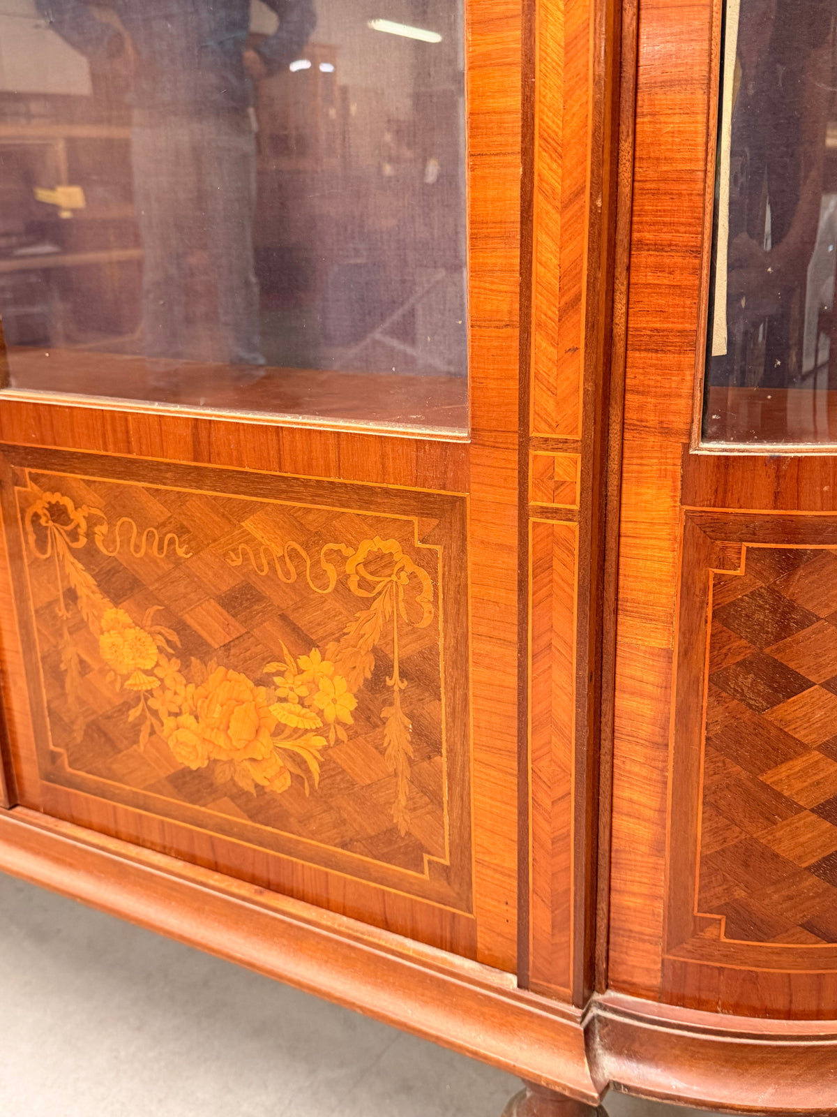 French Louis XVI Style Marquetry Display Cabinet