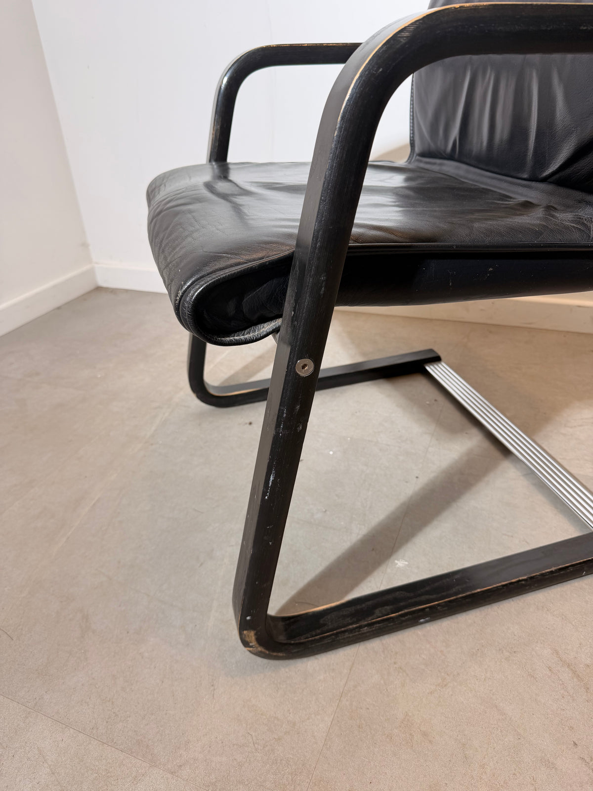 Vintage Wilkhahn Black Leather Cantilever Armchair