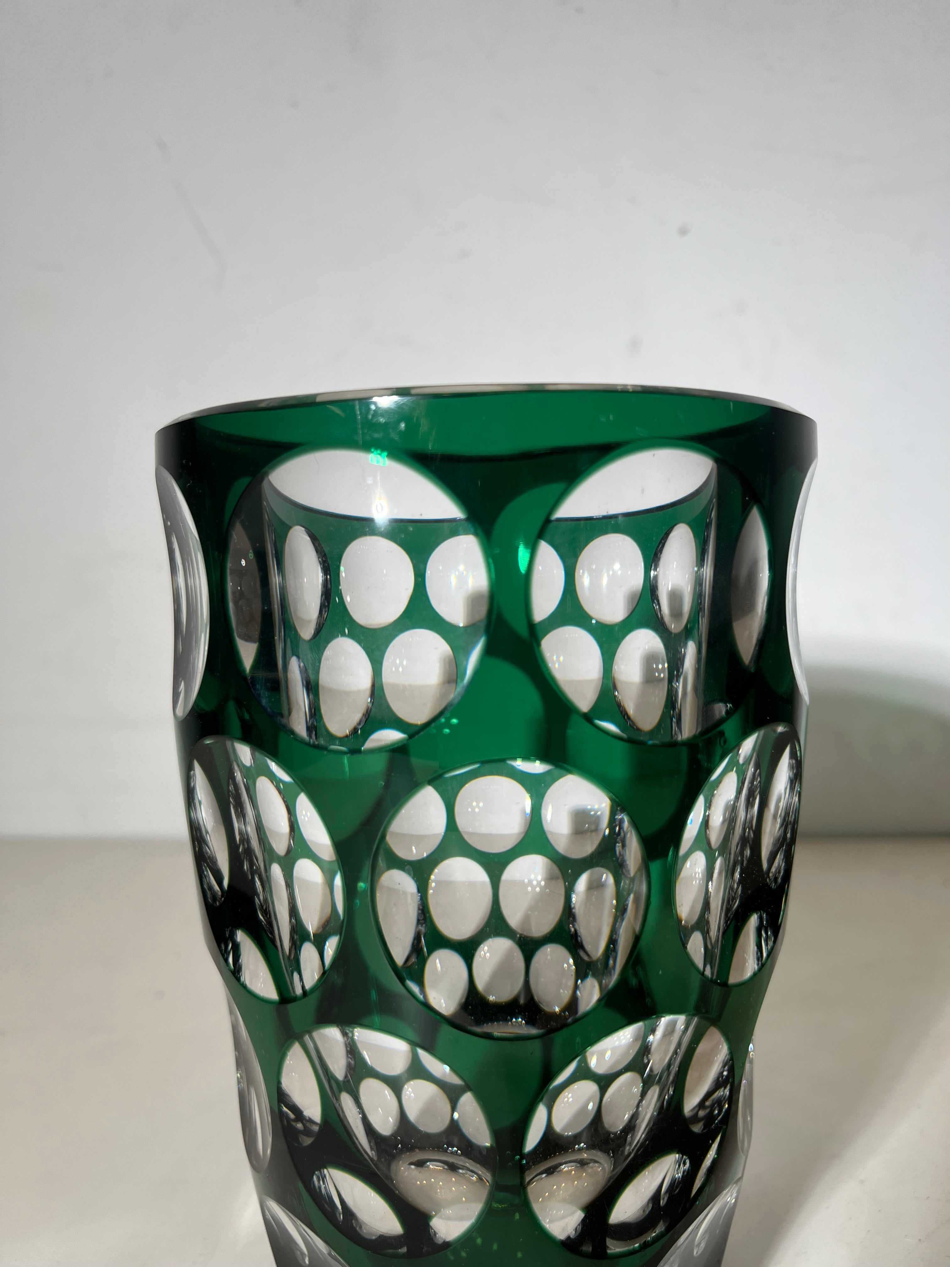 Val Saint Lambert Cut Crystal Vase – Emerald Green Overlay