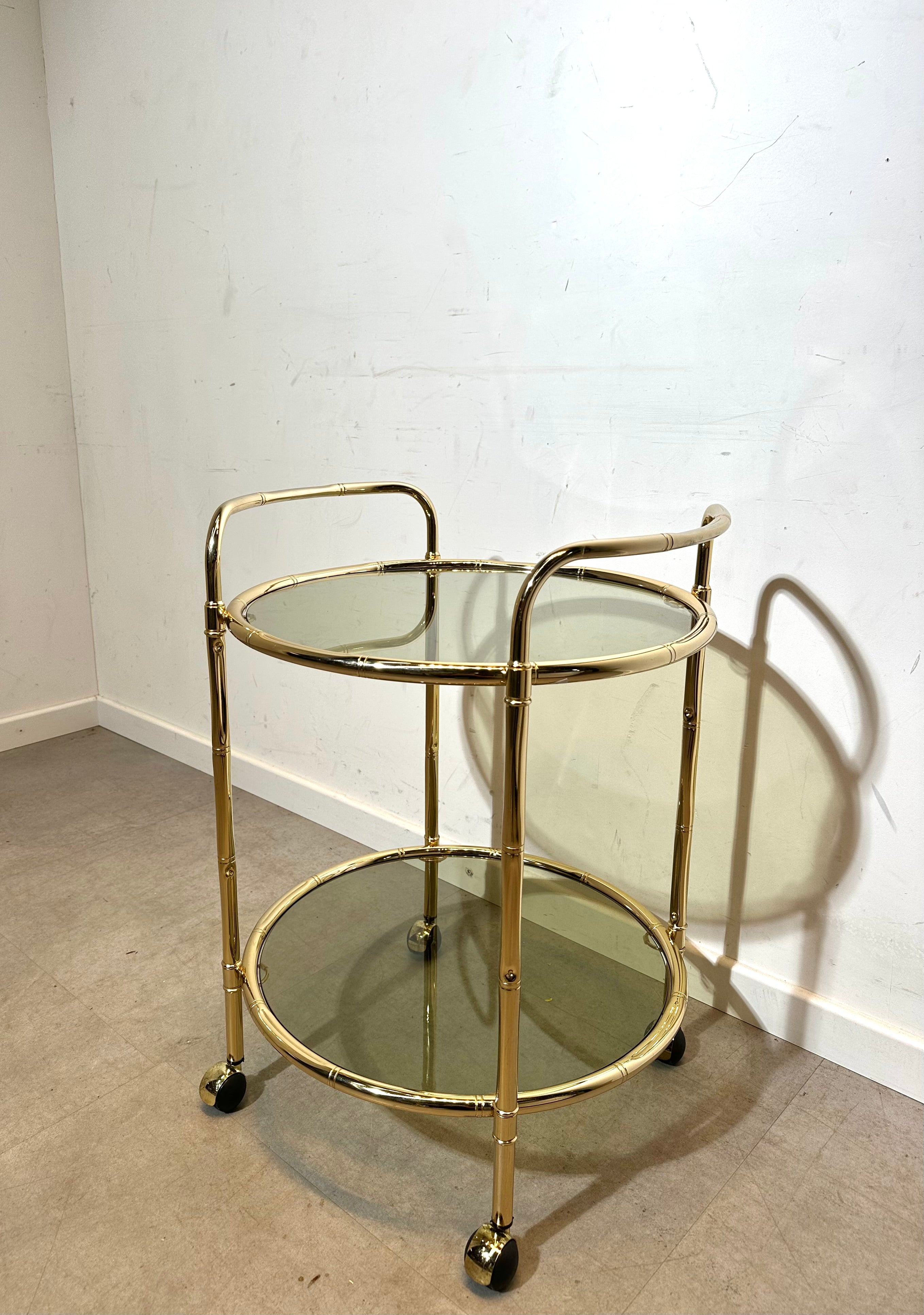 Vintage Brass & Smoked Glass Bar Cart