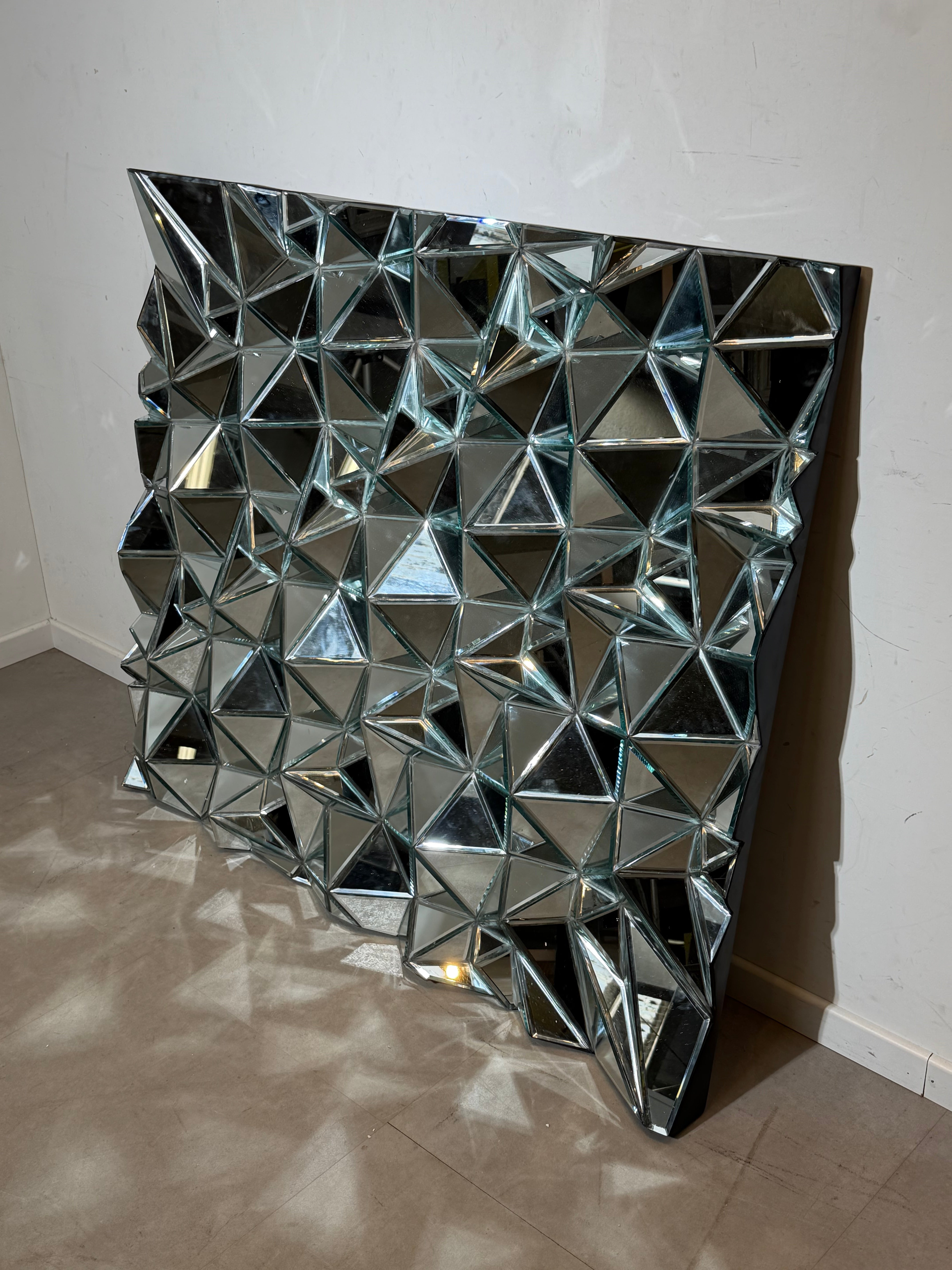 Large Sculptural Faceted Mirror Panel – Prism Wall Mirror – 145 × 125 cm