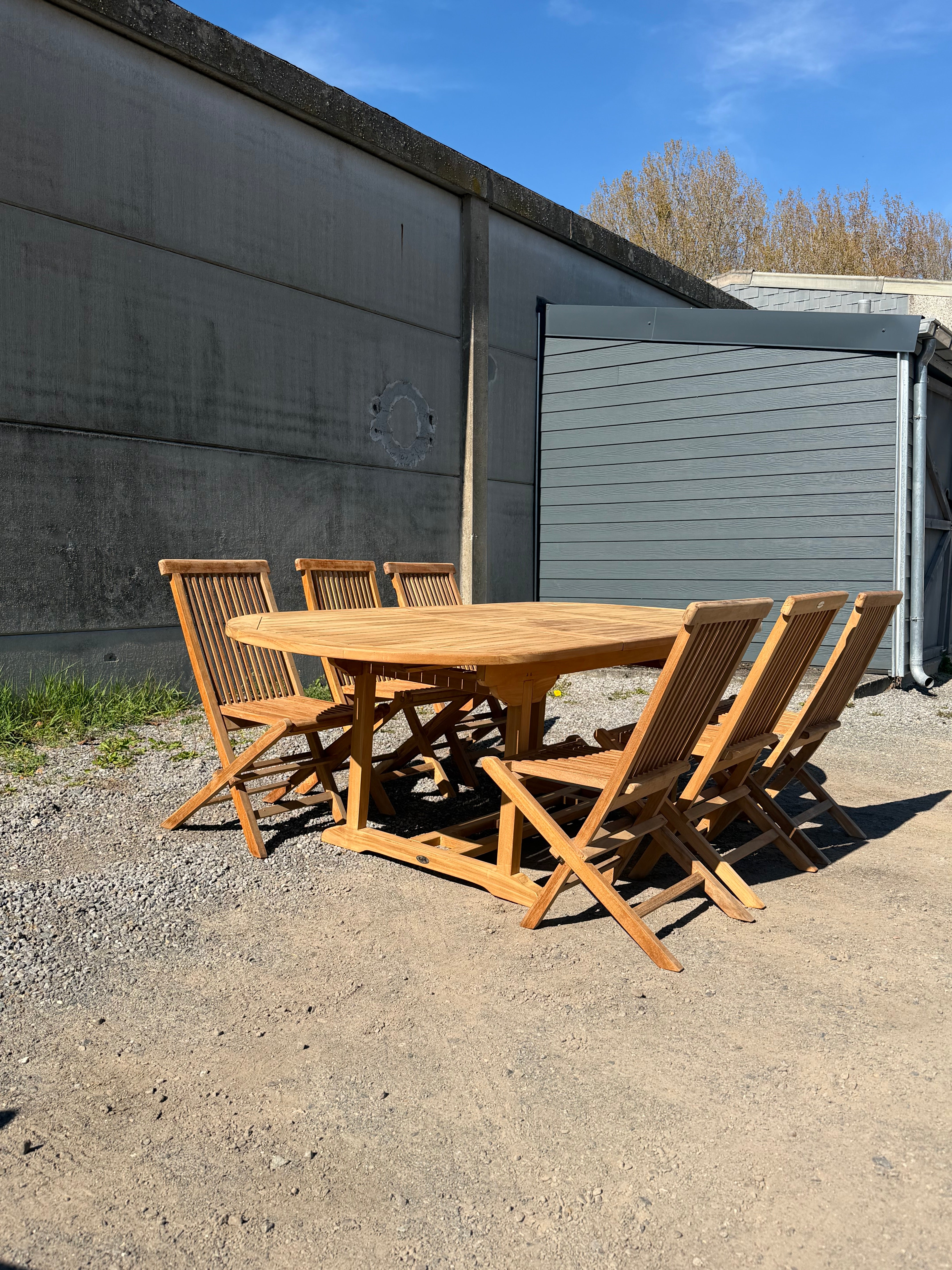 Teak Garden Table Oval Extendable + 6 Folding Chairs – Promo Set