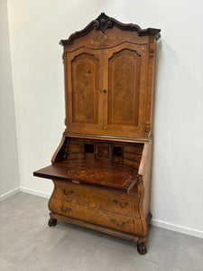 19th Century Antique Dutch Marquetry Inlaid Burr Walnut Cupboard