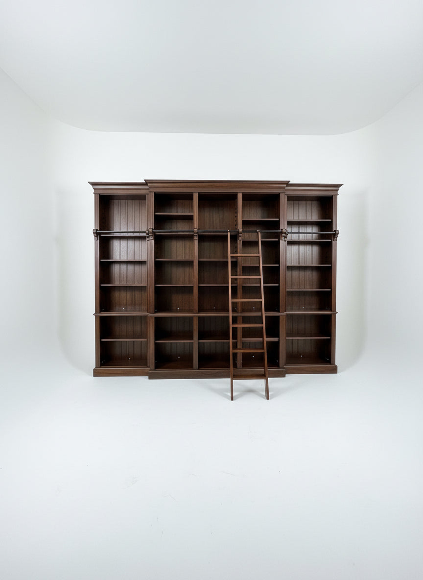 Grote bibliotheekboekenkast met verrijdbare ladder