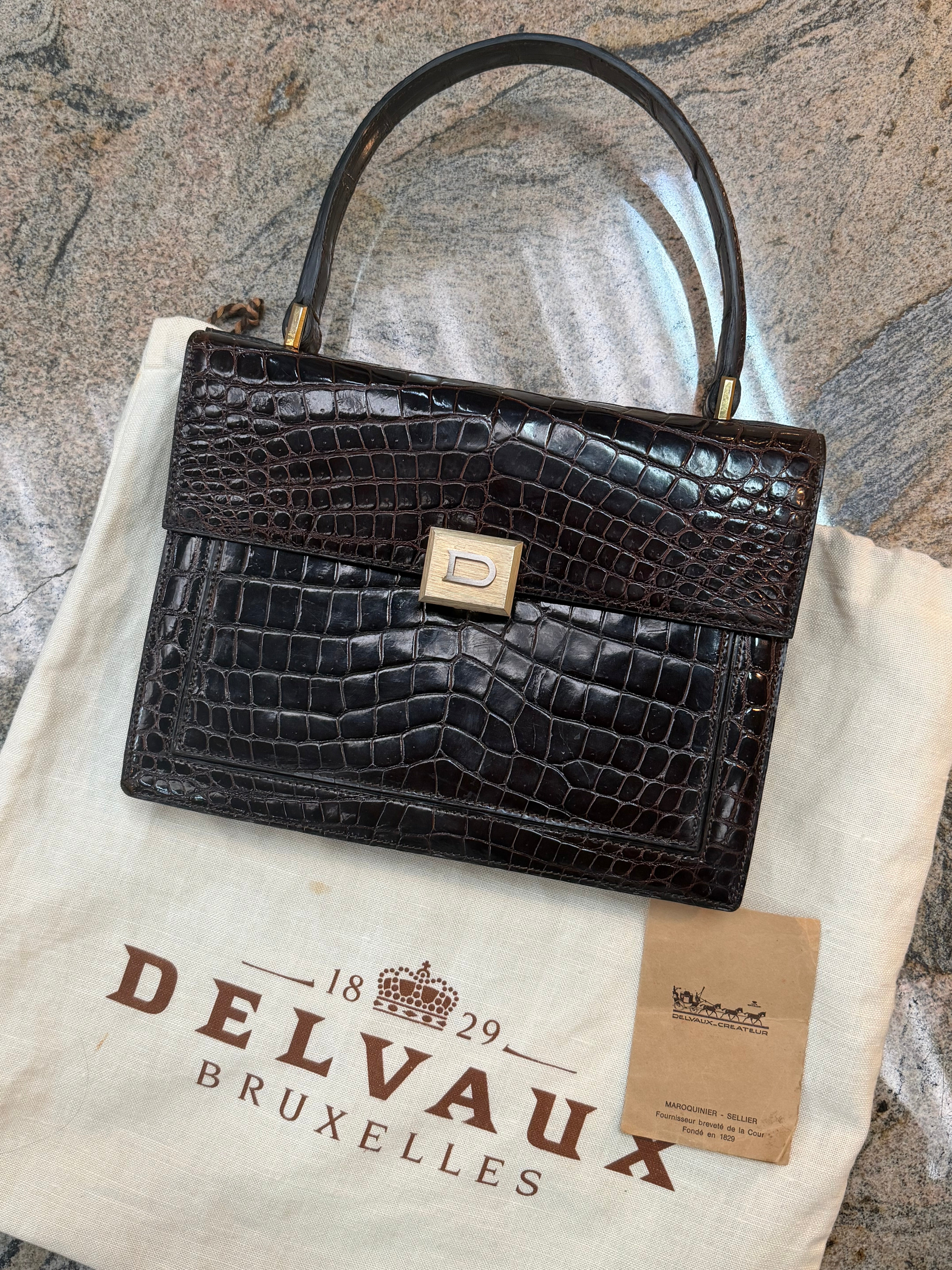 Delvaux Vintage Crocodile Leather Handbag – 1970s