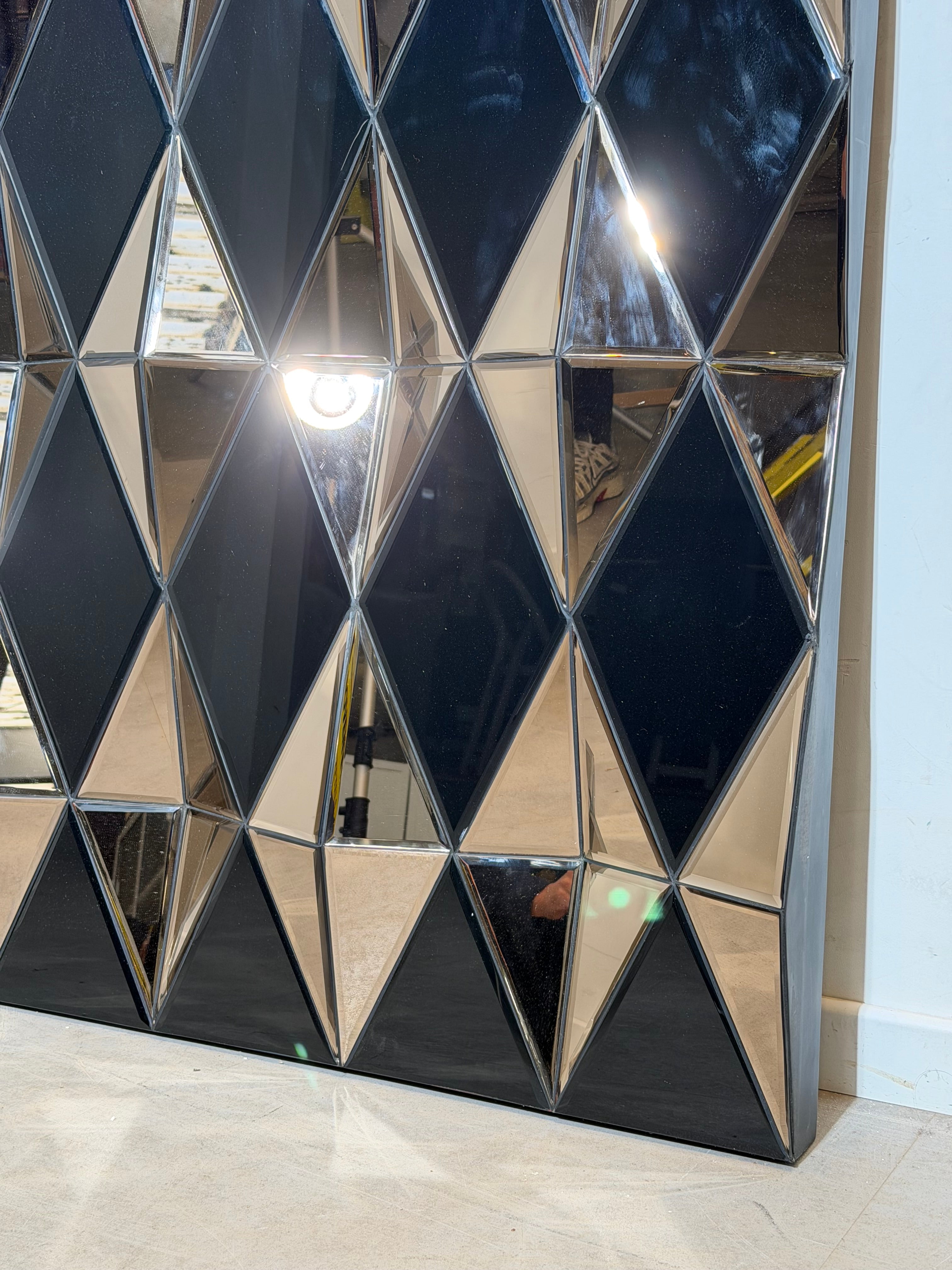 Large Geometric Faceted Mirror Panel – Sculptural Prism Mirror – 120 × 120 cm