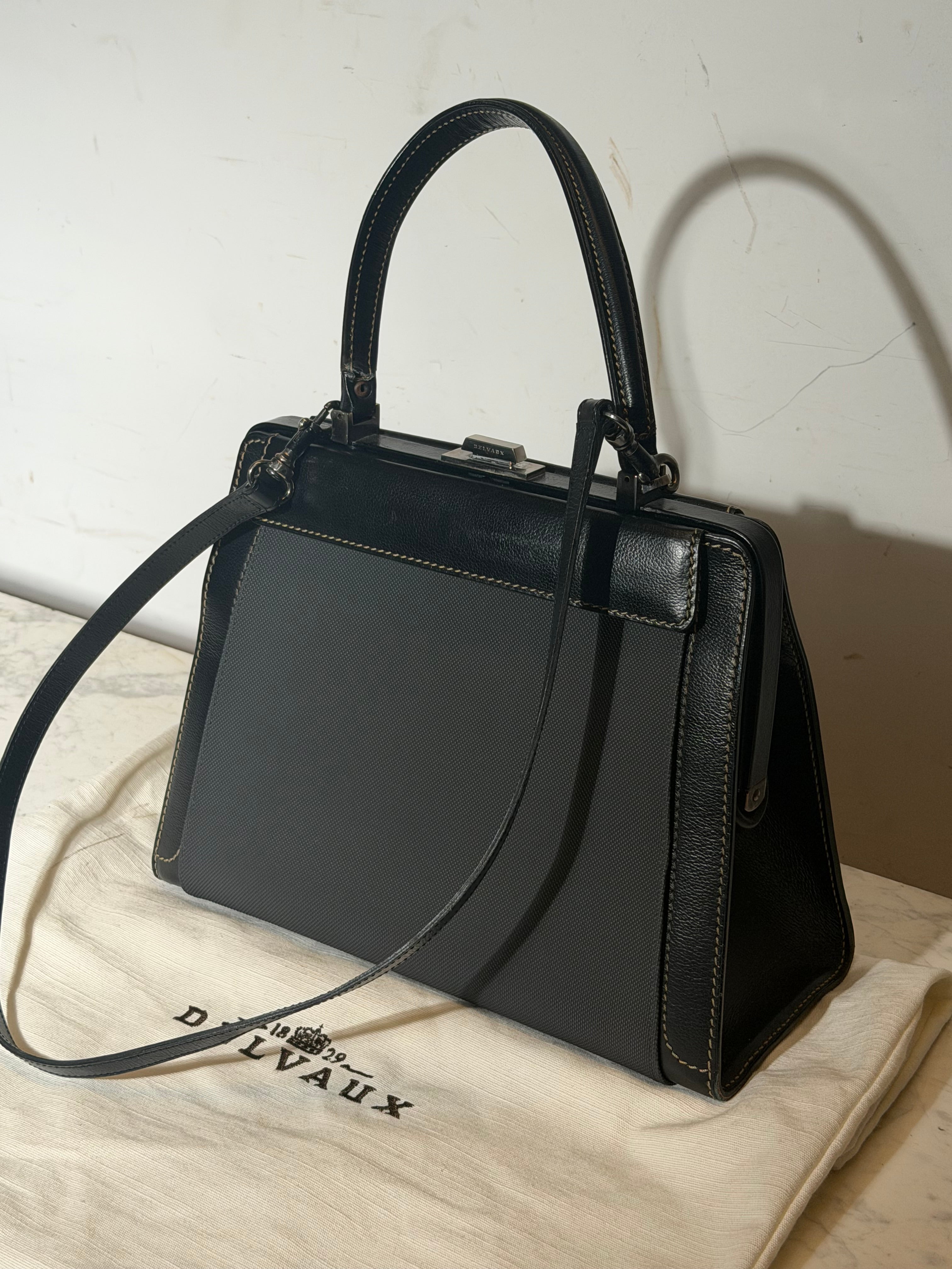 Delvaux Illusion Handbag Black Leather & Interchangeable Canvas Panels