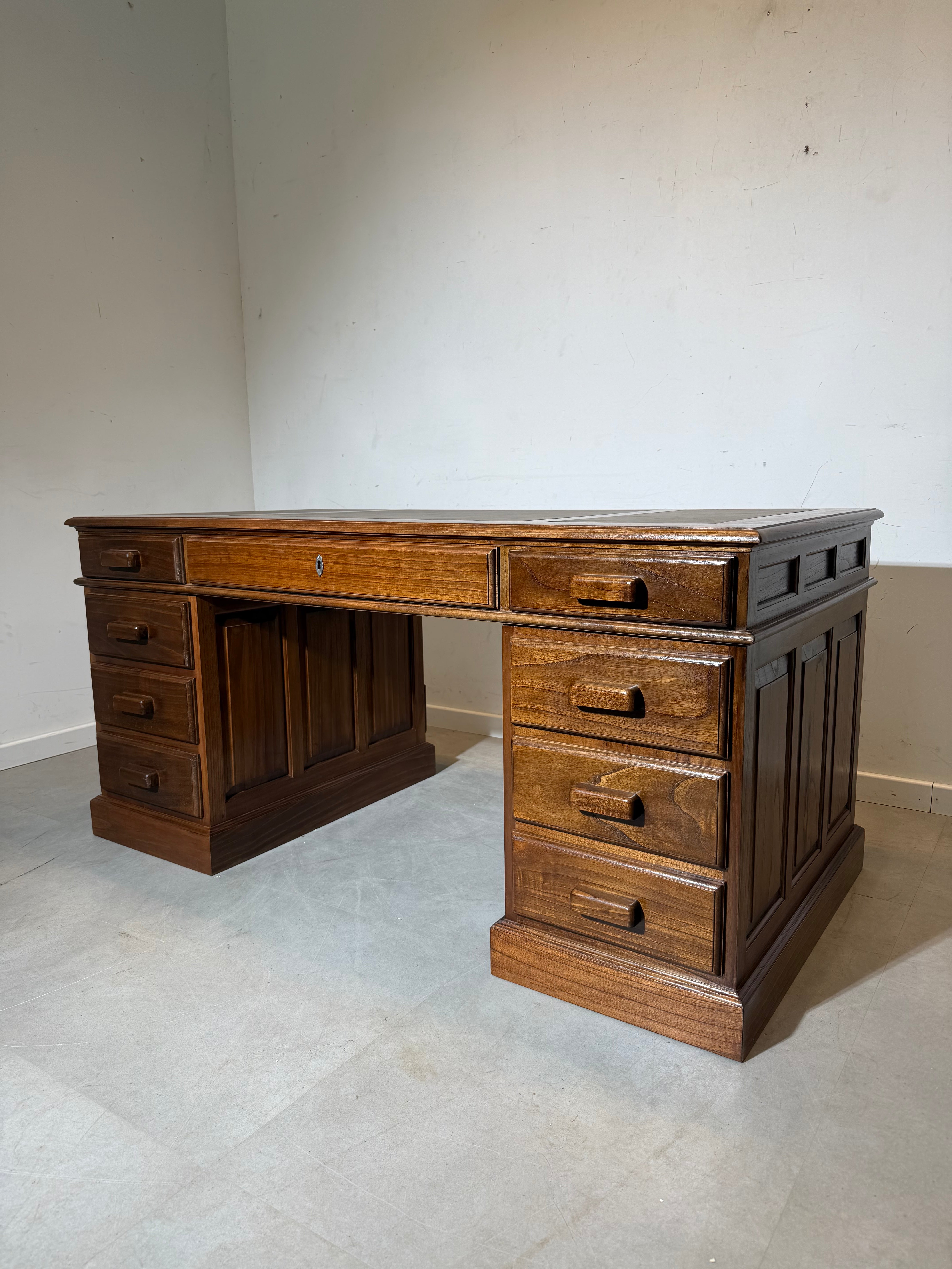 Antique Double-Sided Executive Desk – Elm Wood – 160 cm