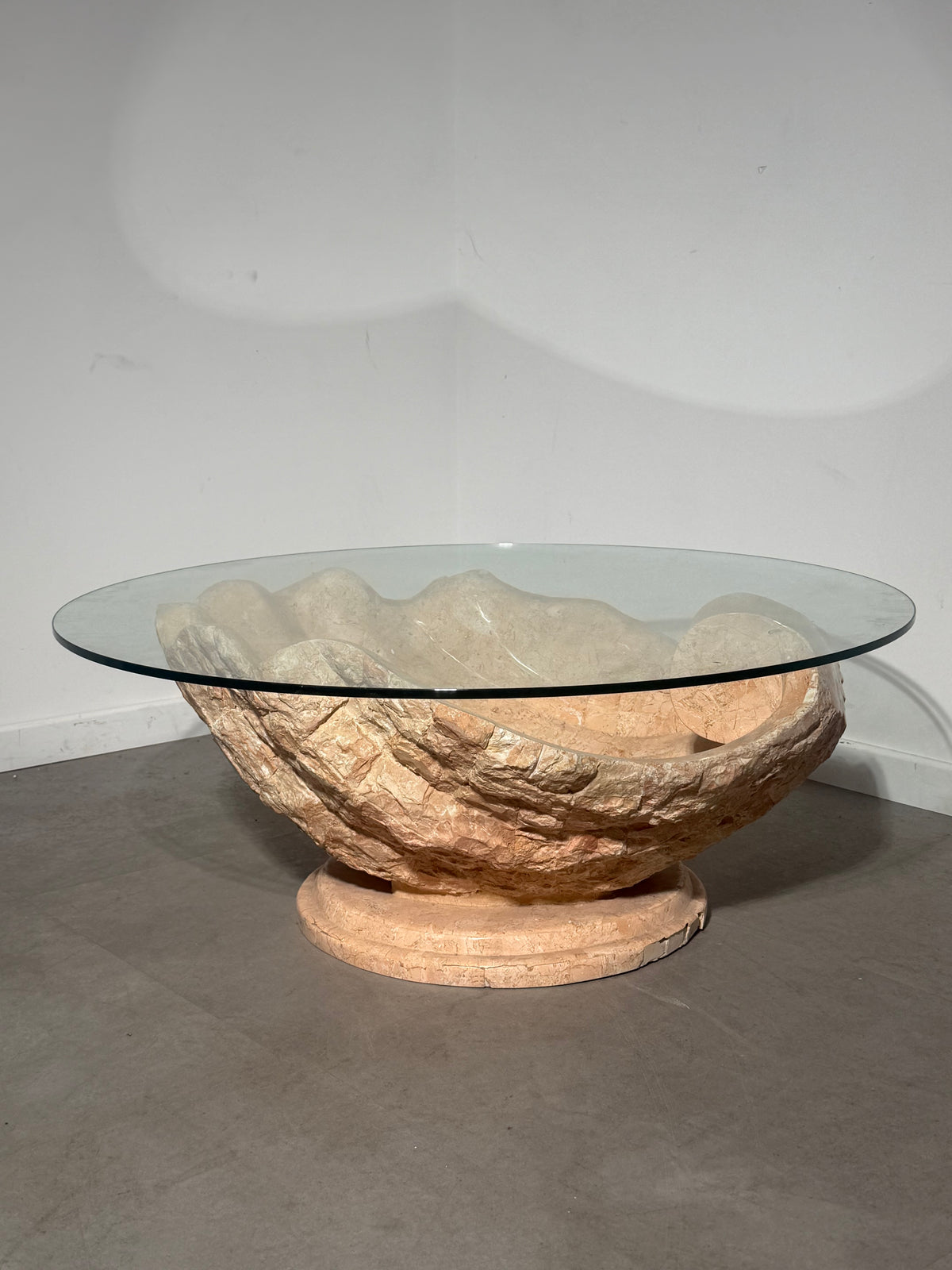 Sculptural Mactan Stone Coffee Table with Glass Top