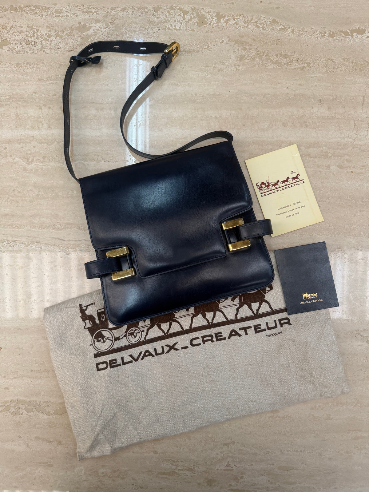 Delvaux “Xylophone” Navy Blue Leather Shoulder Bag – 1977