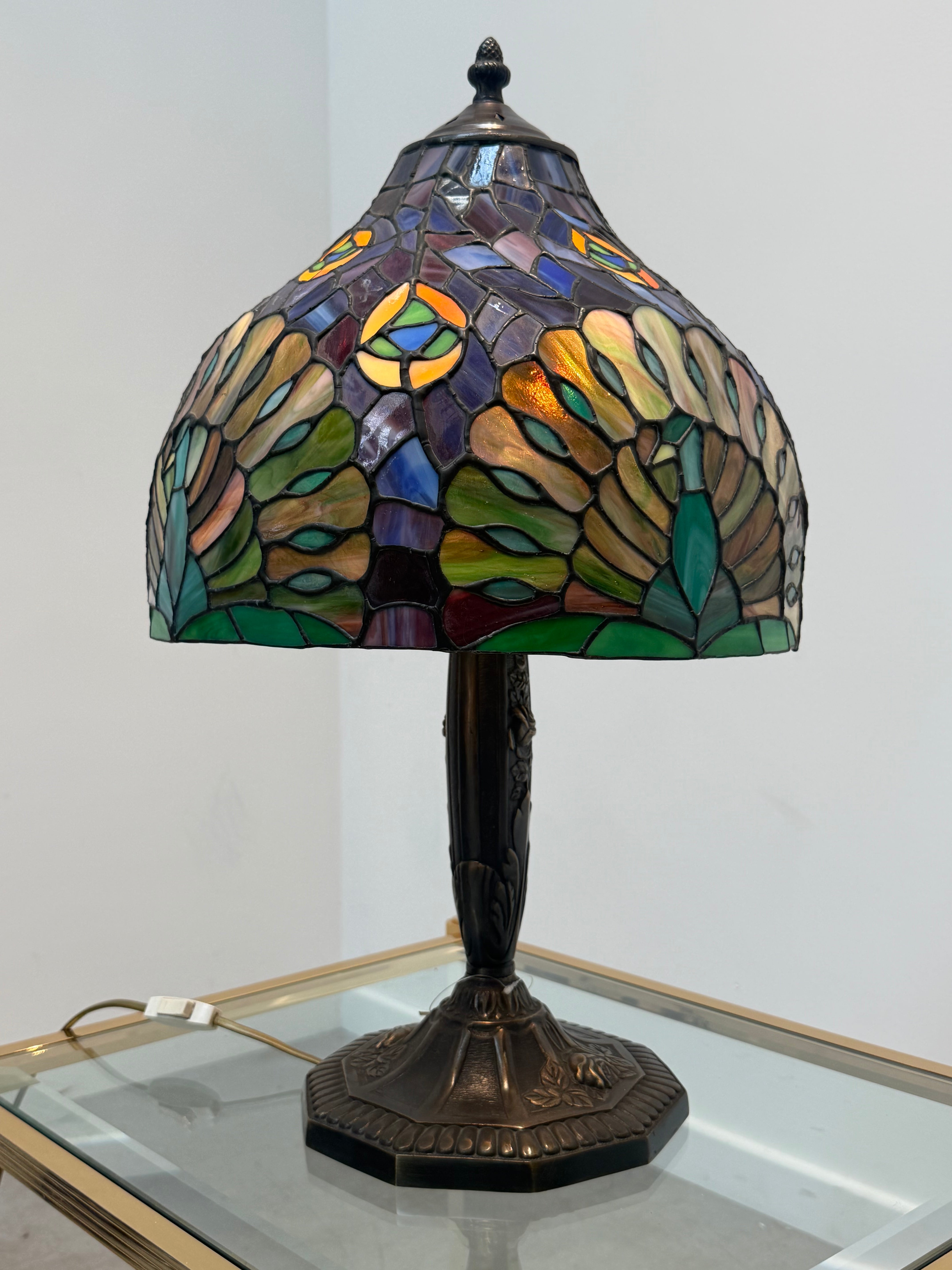 Tiffany Style Stained Glass Table Lamp with Cast Iron Base