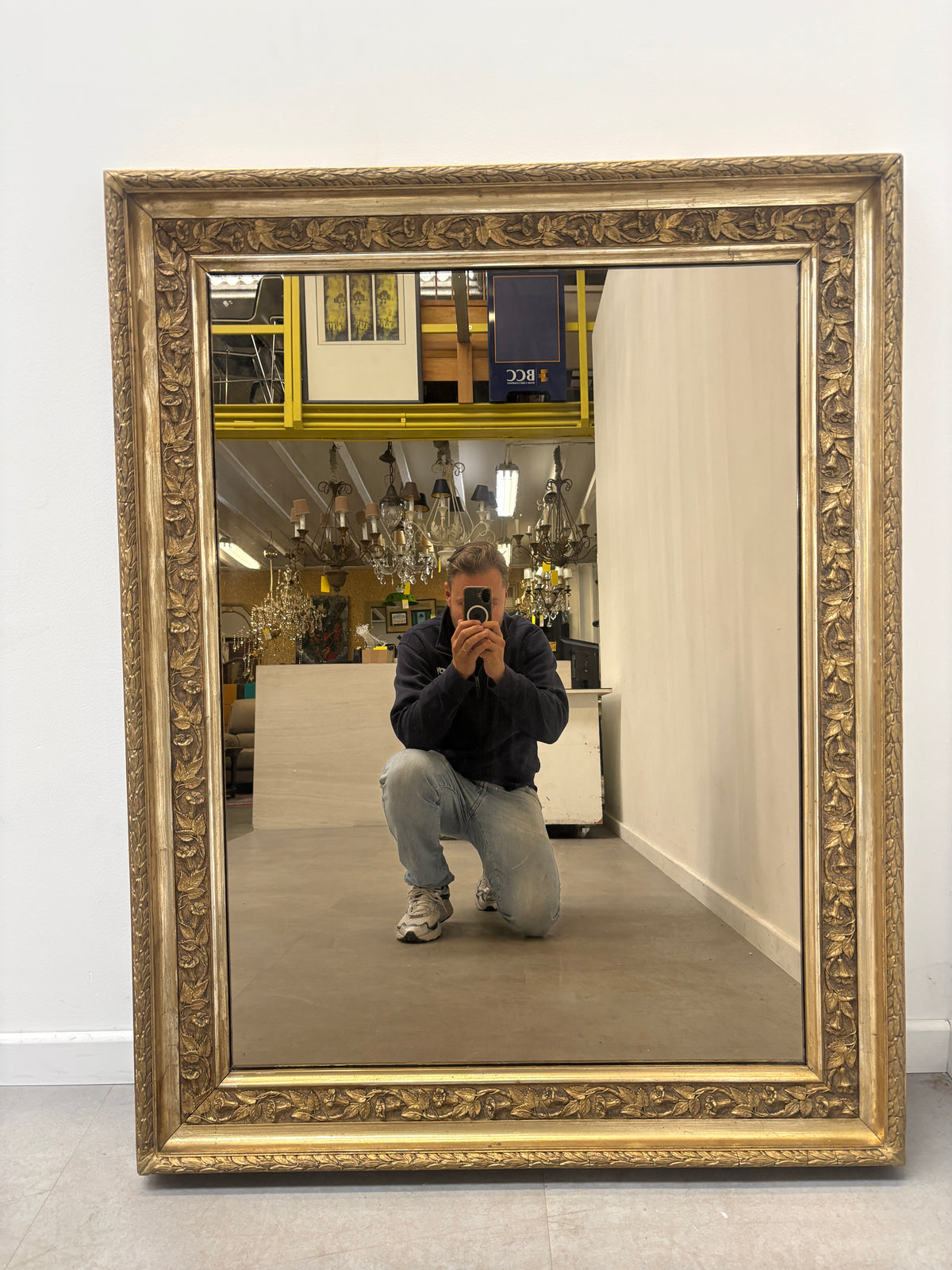 Large Ornate Gold-Tone Mirror with Smoked Glass