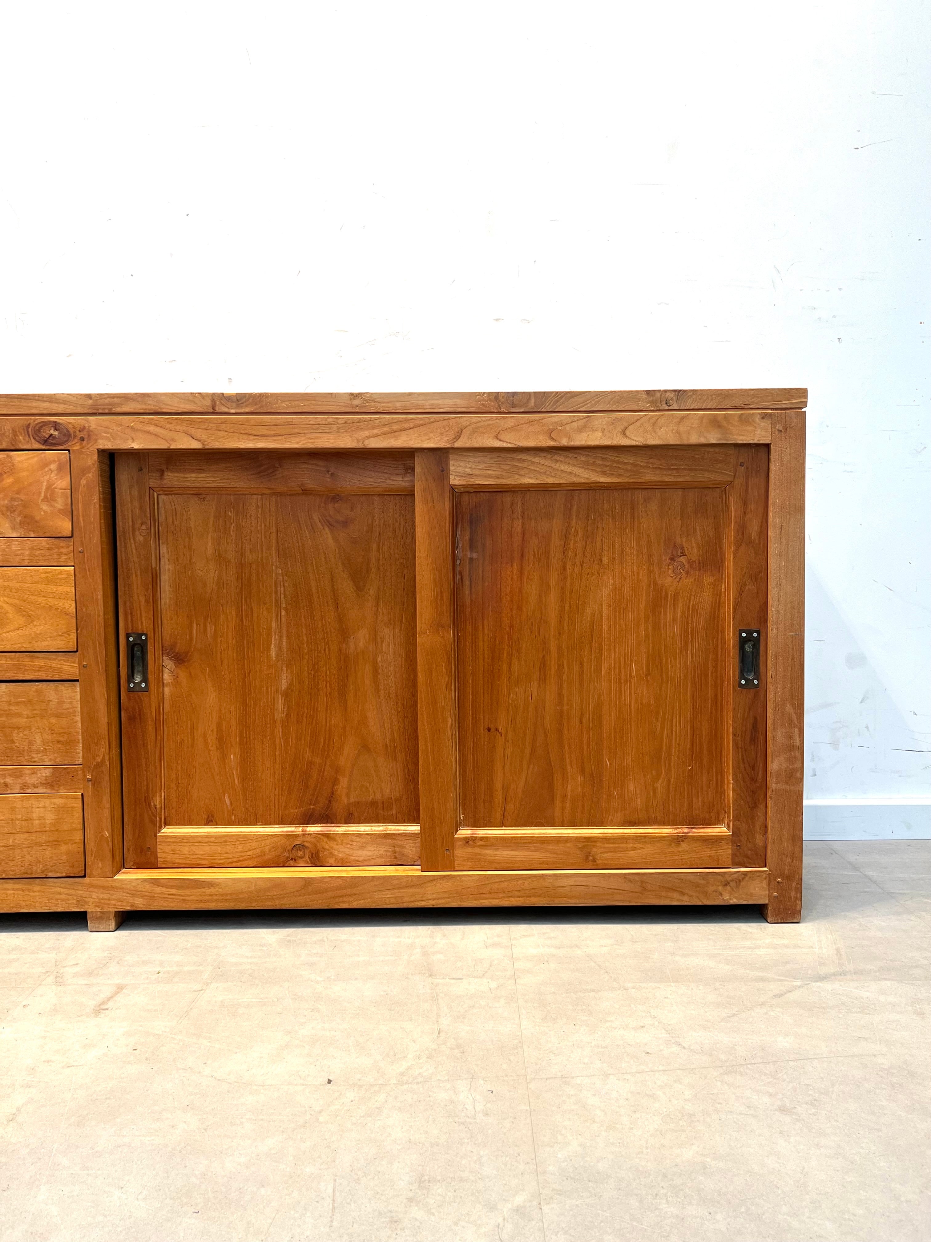 Large Solid Teak Sideboard with Sliding Doors and Drawers
