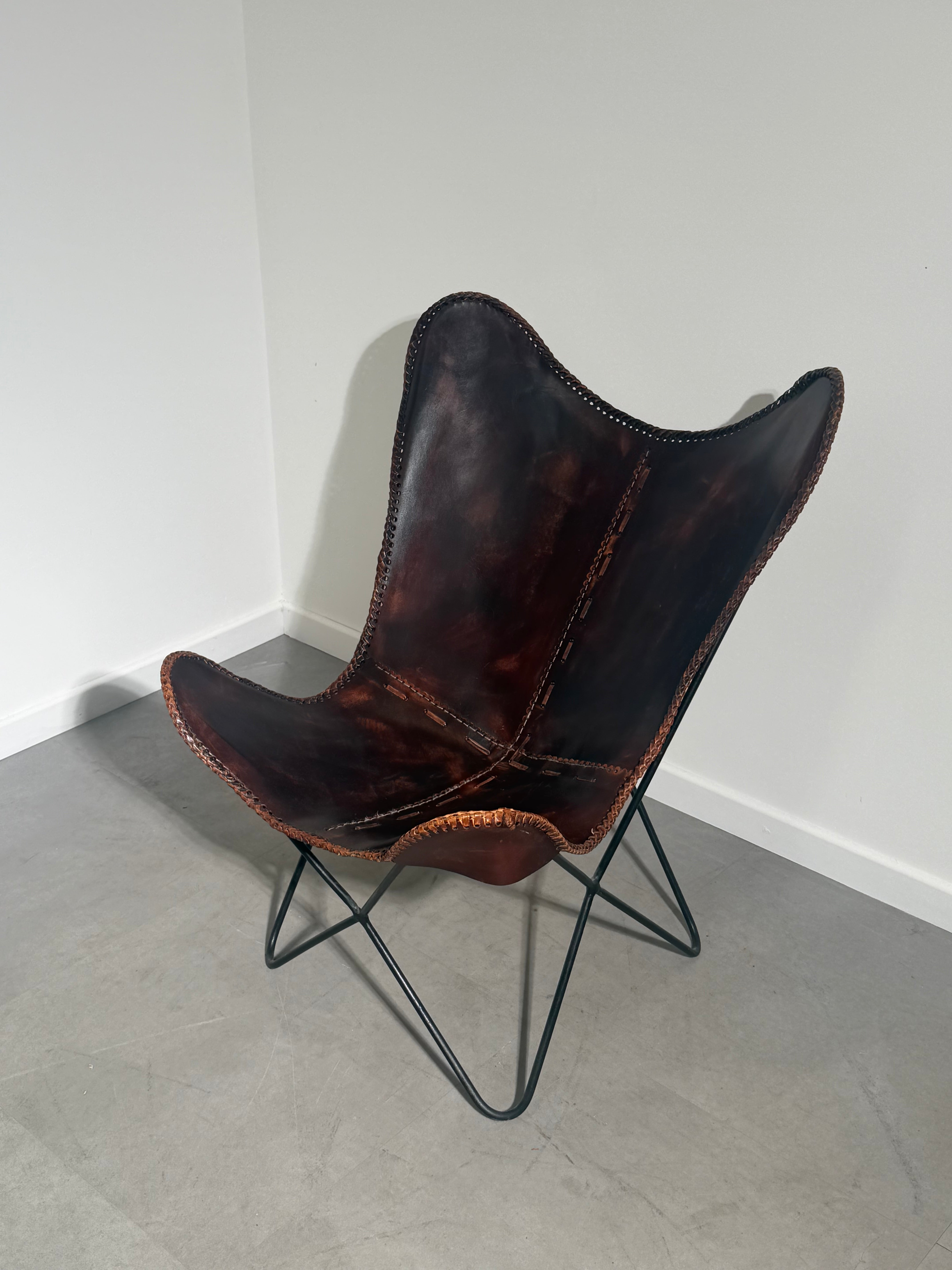 Vintage Cognac Leather Butterfly Chair