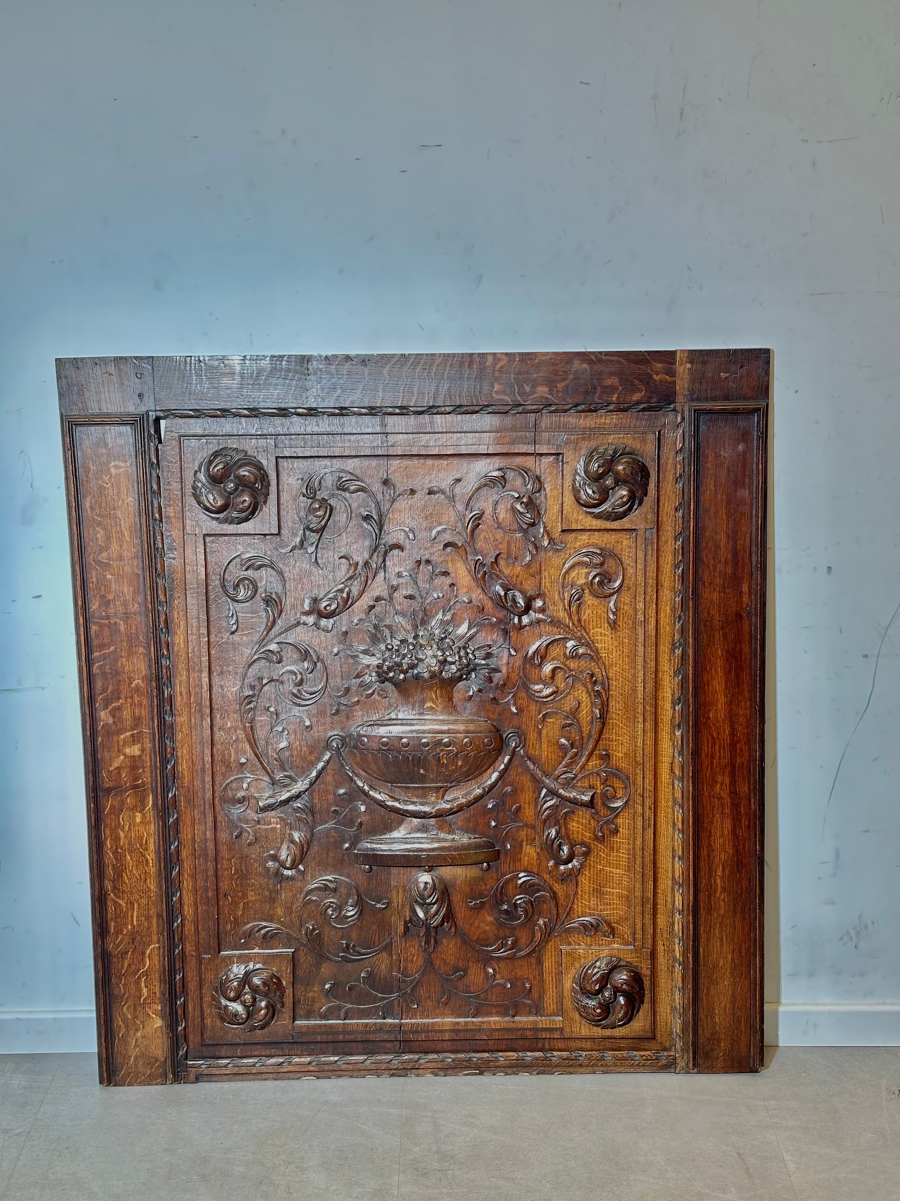 19th century carved oak wall panel