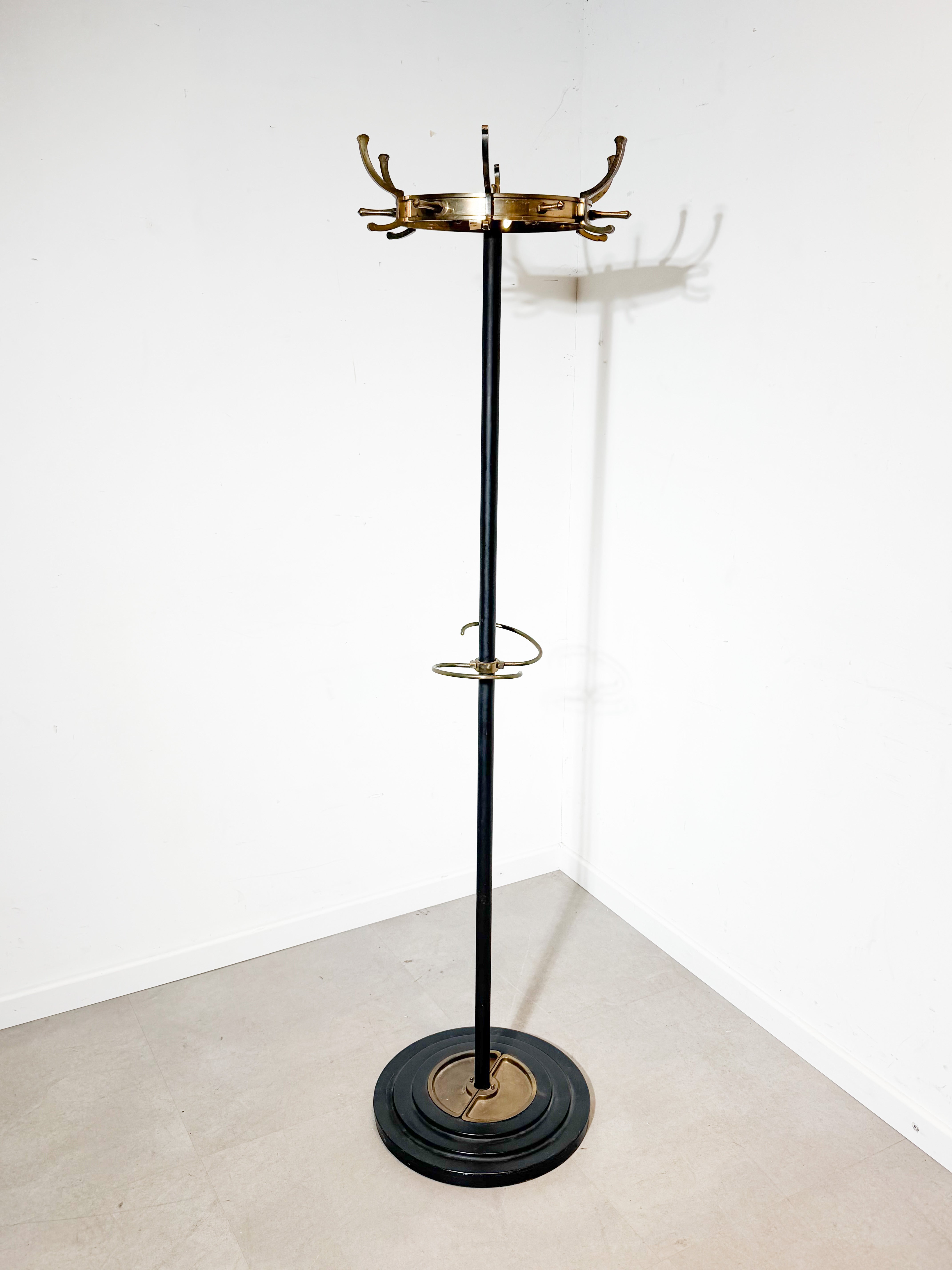 Brass Standing Coat Rack by Jacques Adnet – France, circa 1950