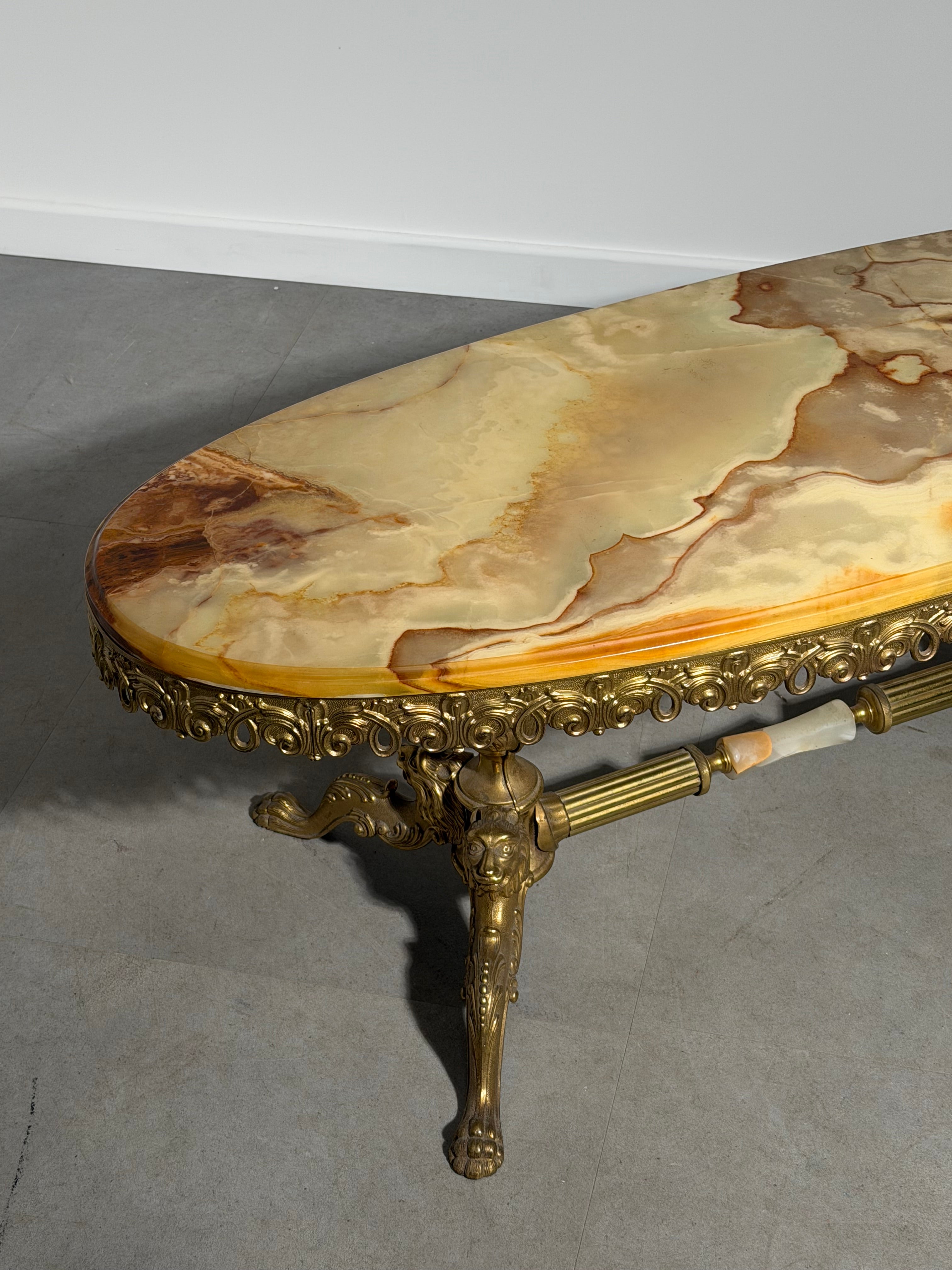 Vintage Onyx & Copper Coffee Table –  Regency Style – 120 x 50 x 43 cm