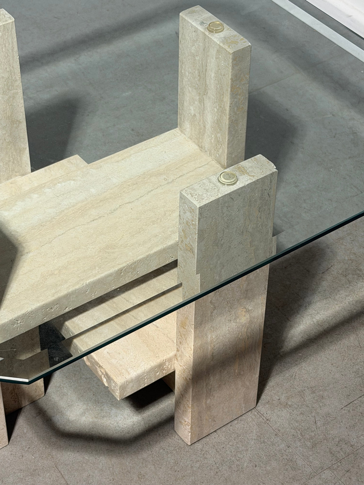 Willy Ballez Travertine & Glass Side Table