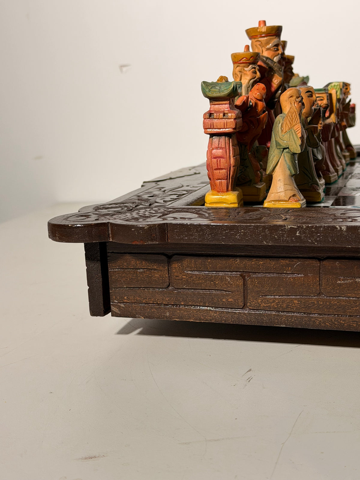 Chinese Folding Chess Set with Hand-Carved Figurines