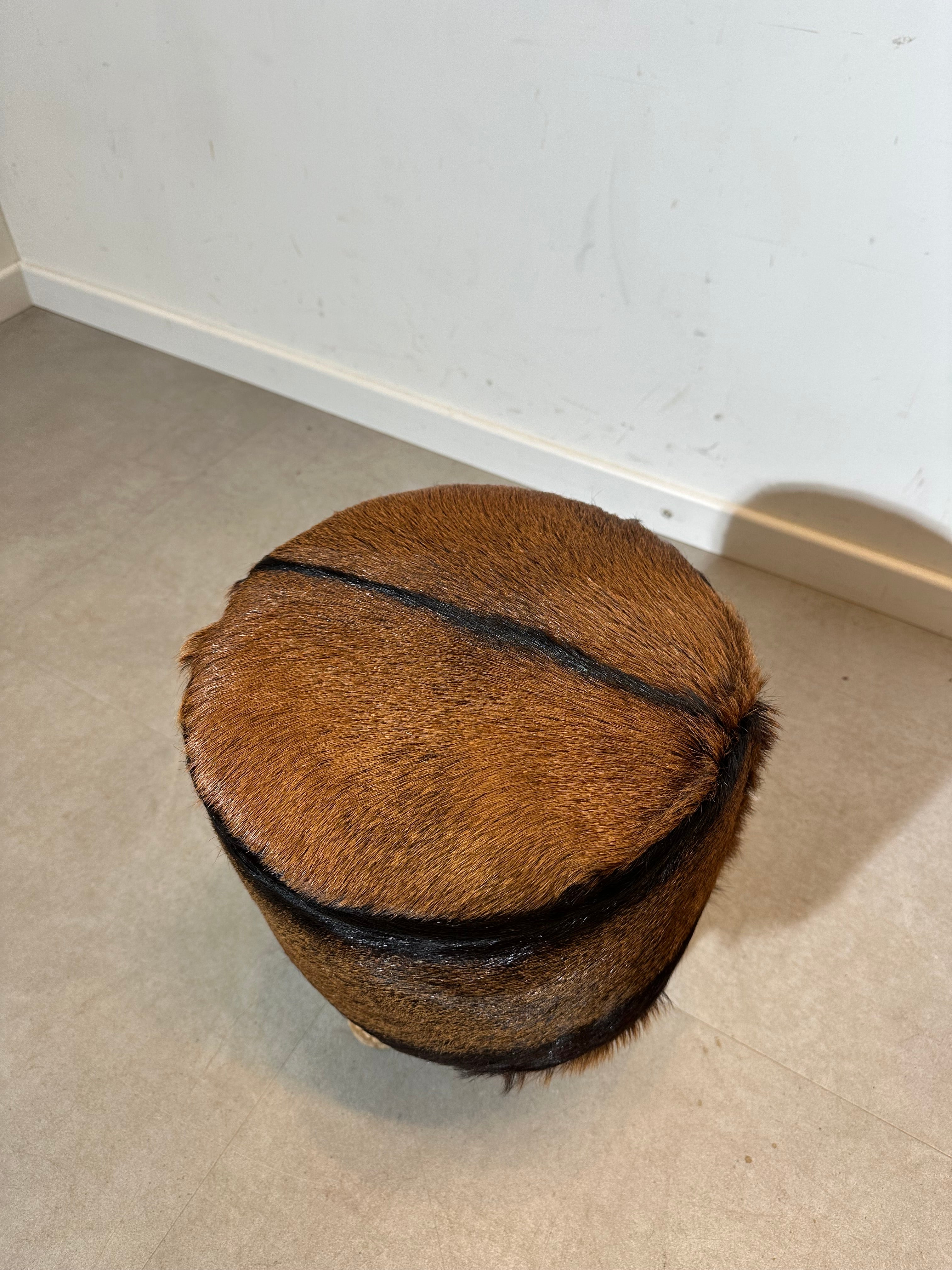Vintage Stool with Cowhide