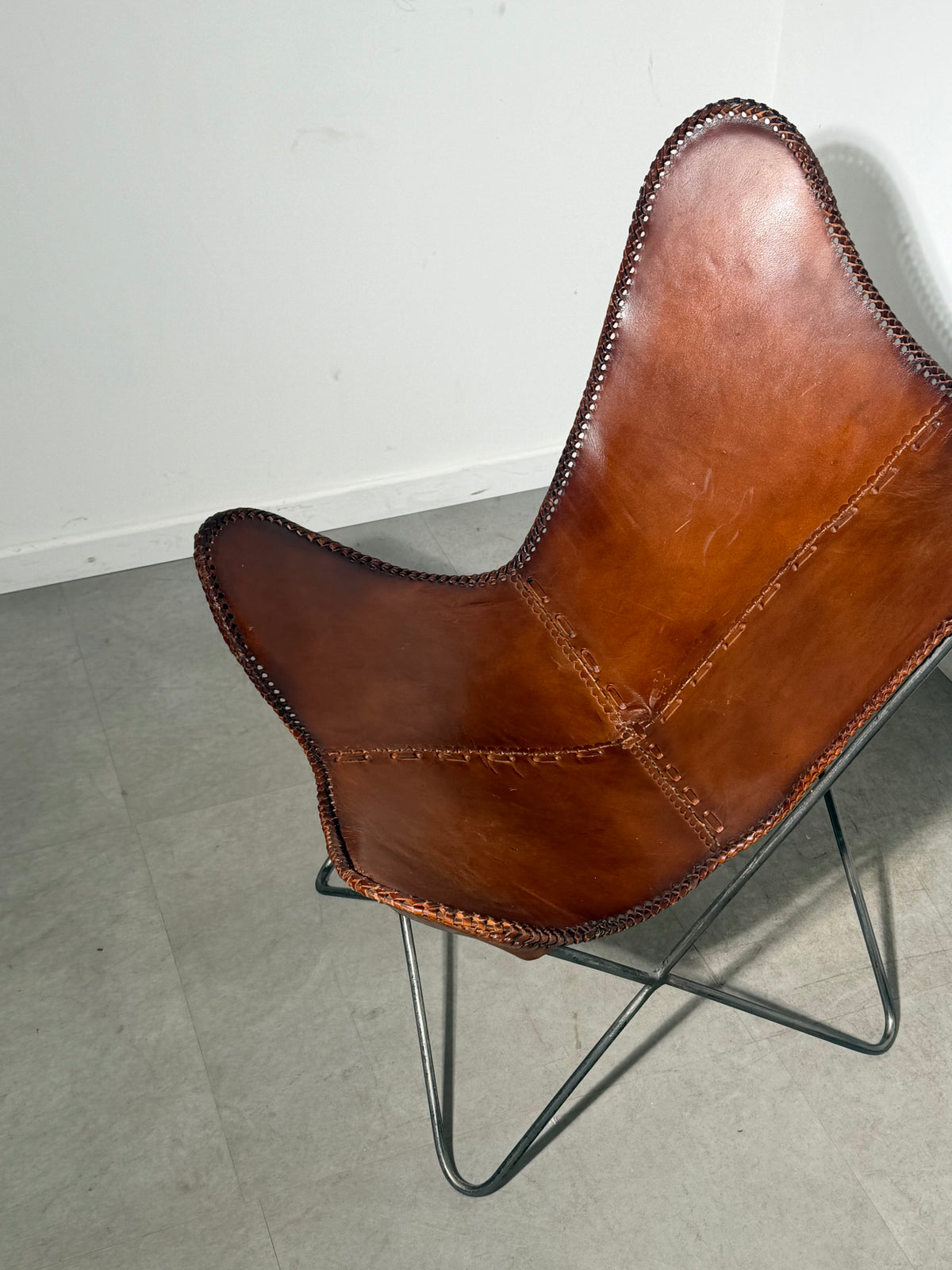 Vintage Cognac Leather Butterfly Chair