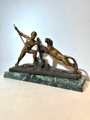 Large Bronze Sculpture – Man Fighting Lion