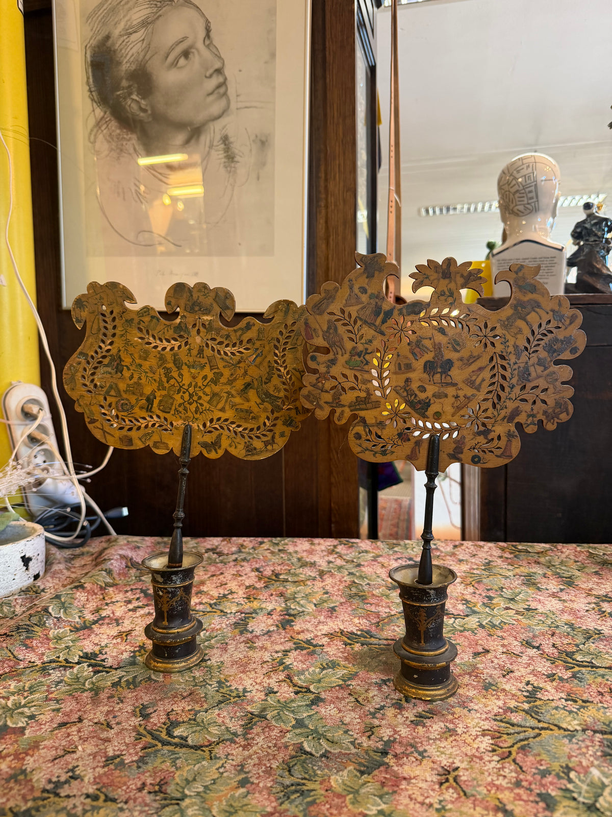 Pair of 19th-Century Fireplace Shields – Black & Gold
