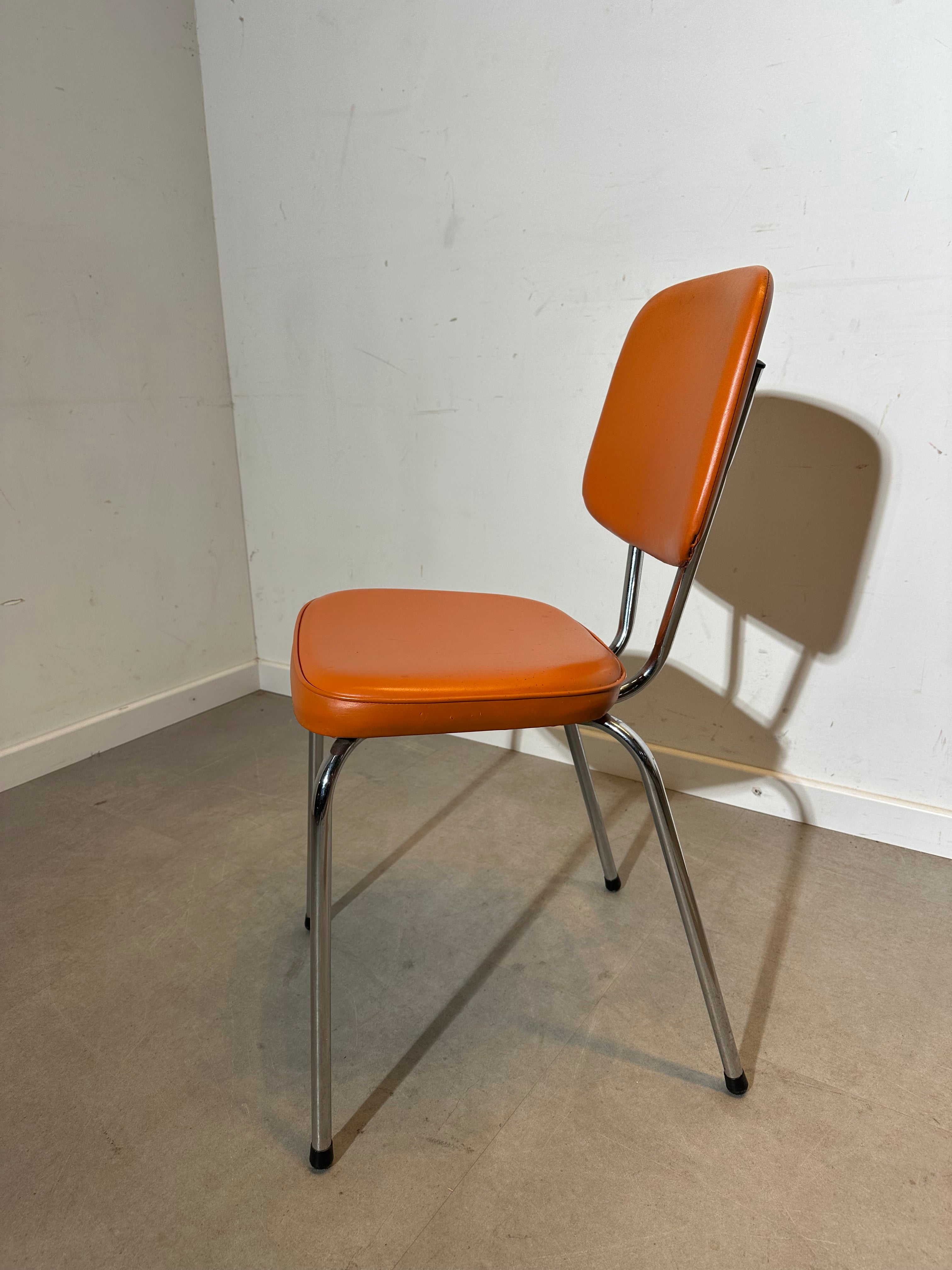 Set of 4 Vintage Orange Vinyl Dining Chairs