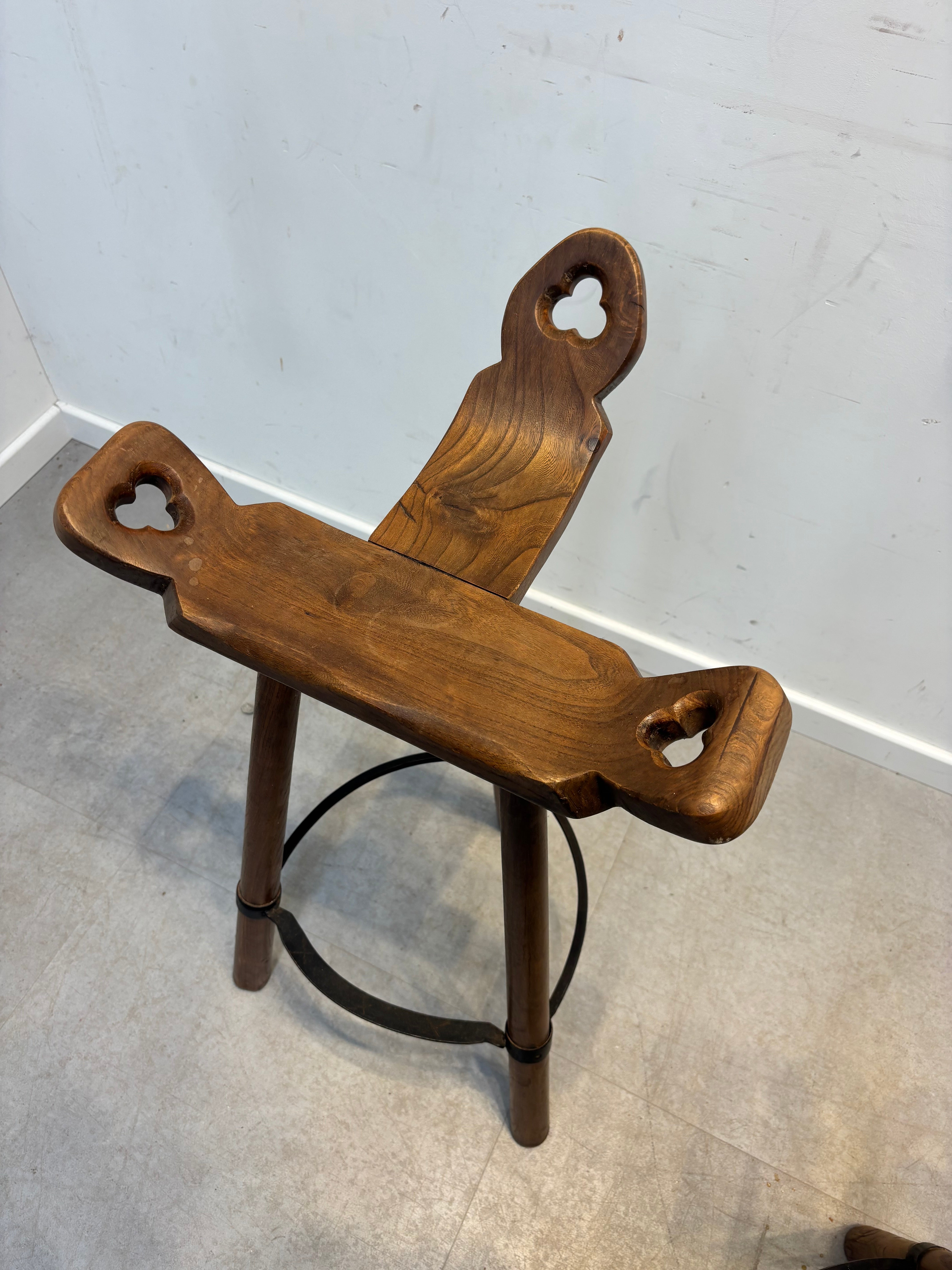 Spanish Brutalist oak wooden 'Marbella' stool