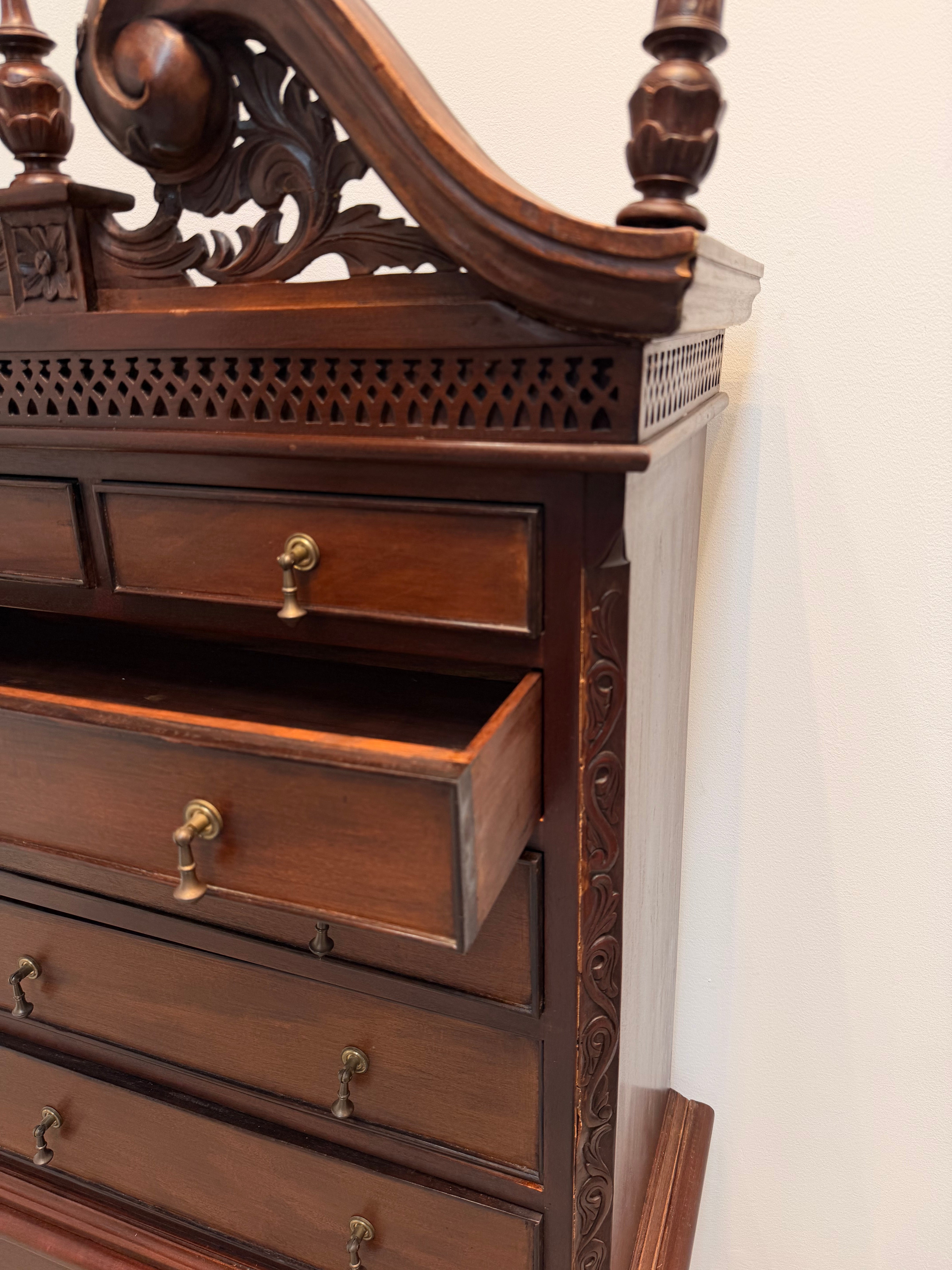 Antique Carved Mahogany Wellington Chest on Stand