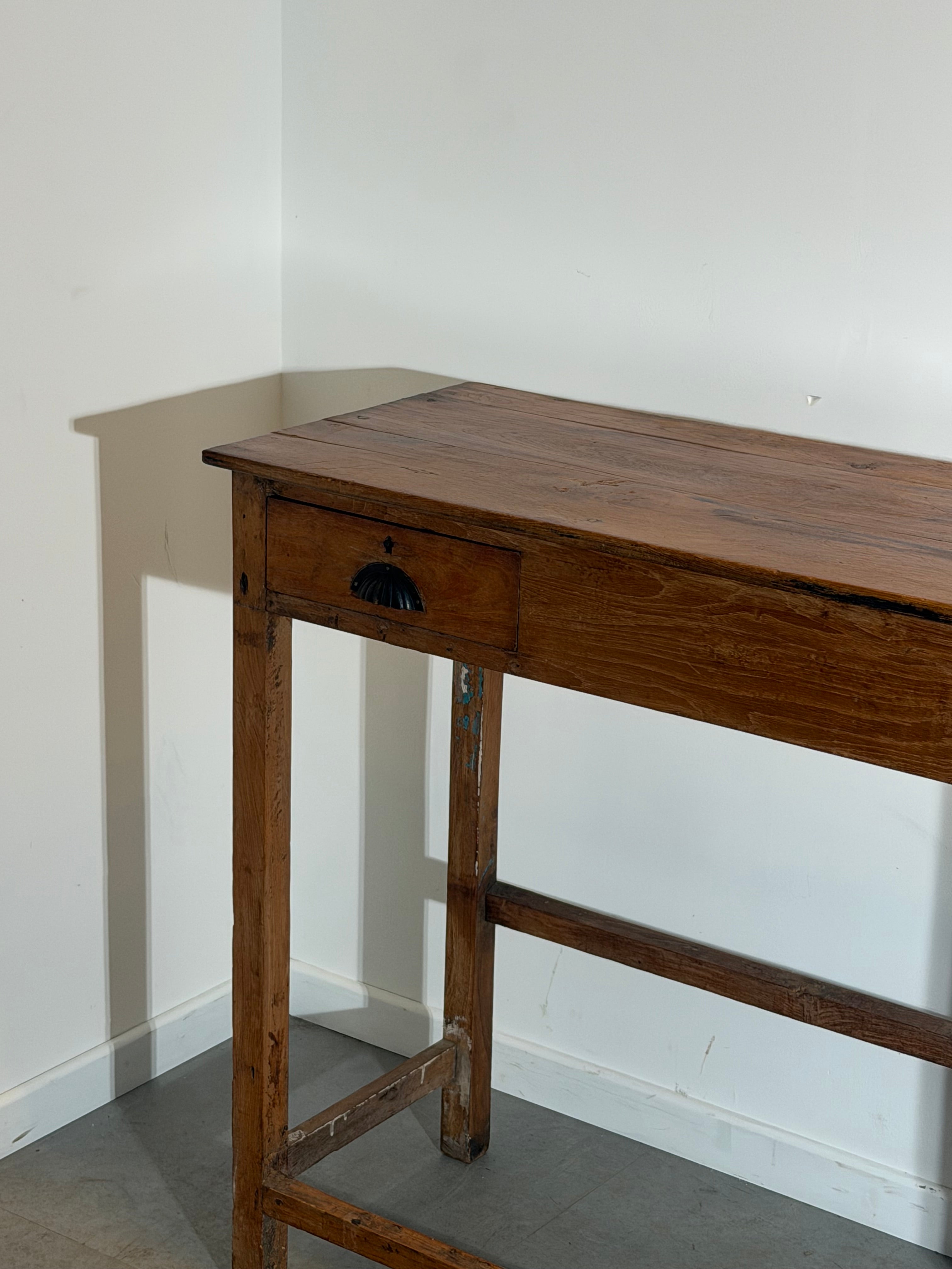 Antique Solid Oak Console Table with Four Drawers