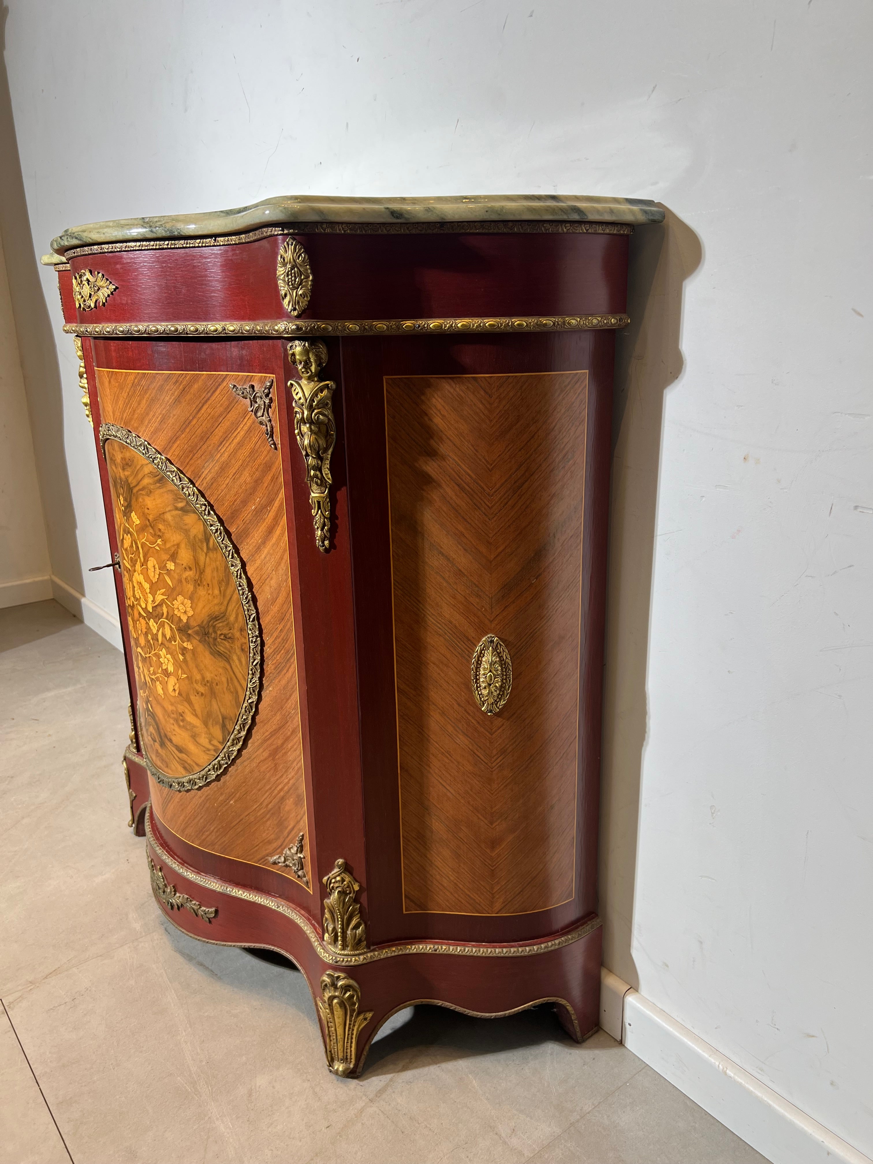 Marquetry Cabinet with Marble Top
