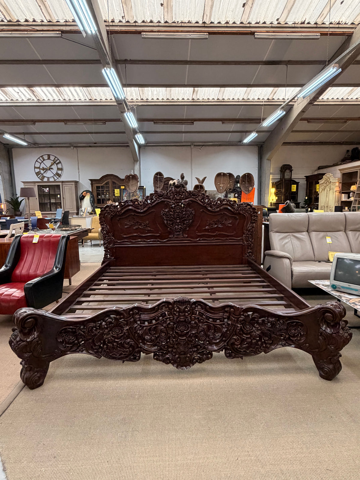 Ornately Carved Baroque Revival King Size Bed with Matching Nightstands
