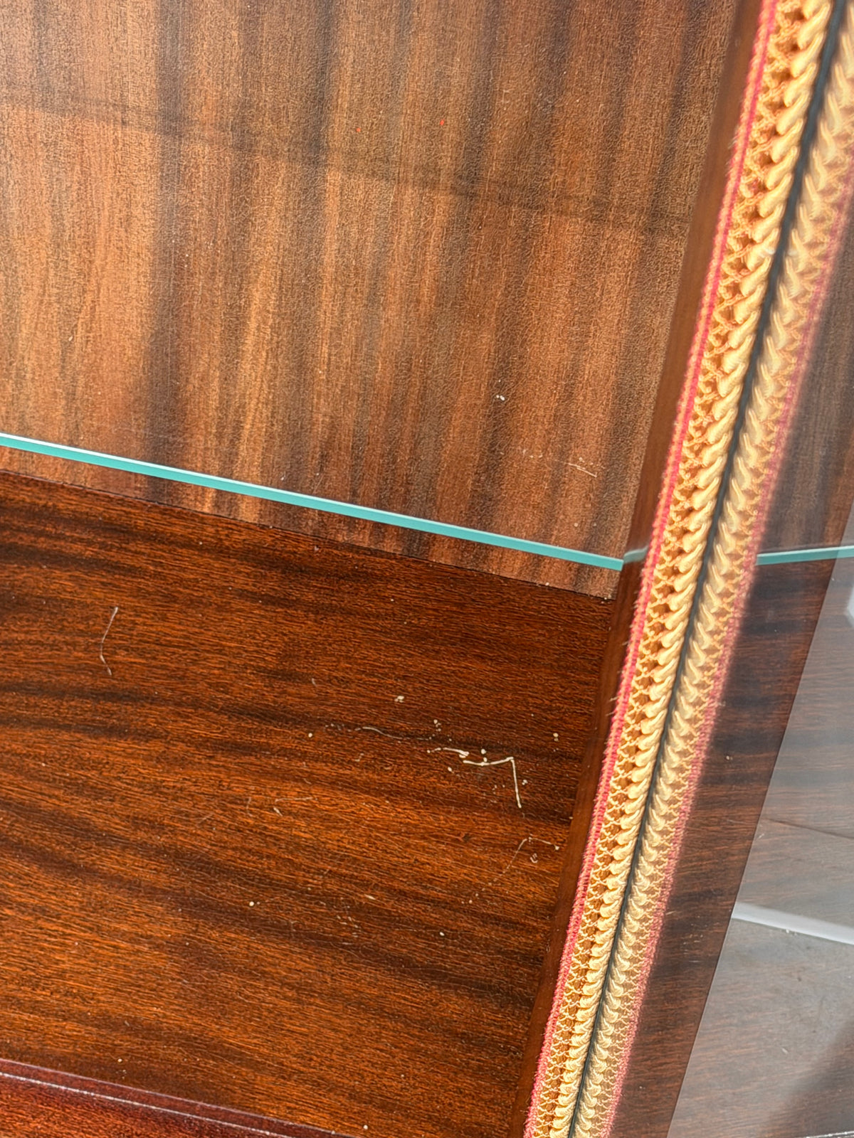 Louis XVI Style Glass Display Cabinet with Decorative Metal Mounts