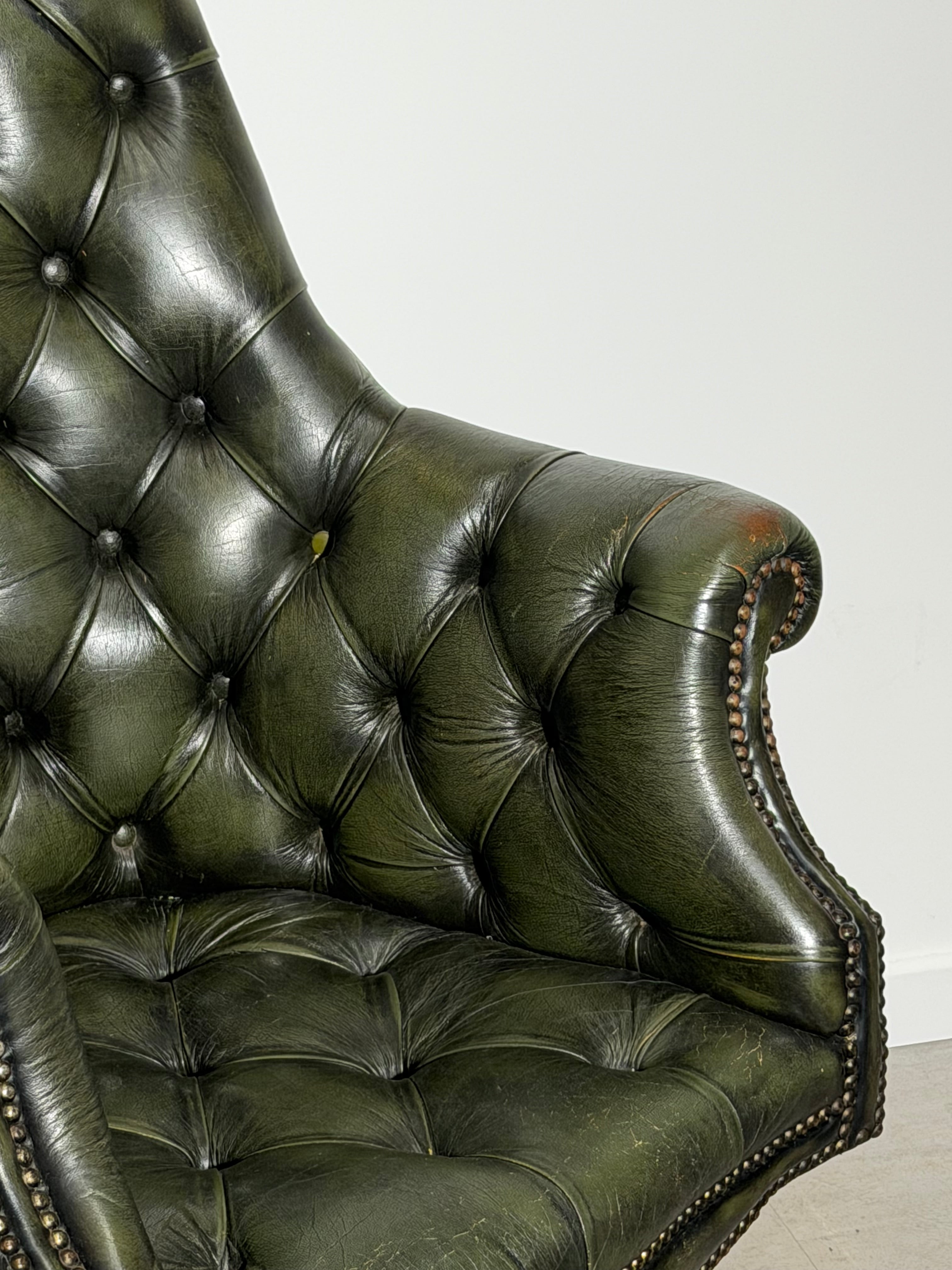 Chesterfield “Directors” Green Leather Desk Chair