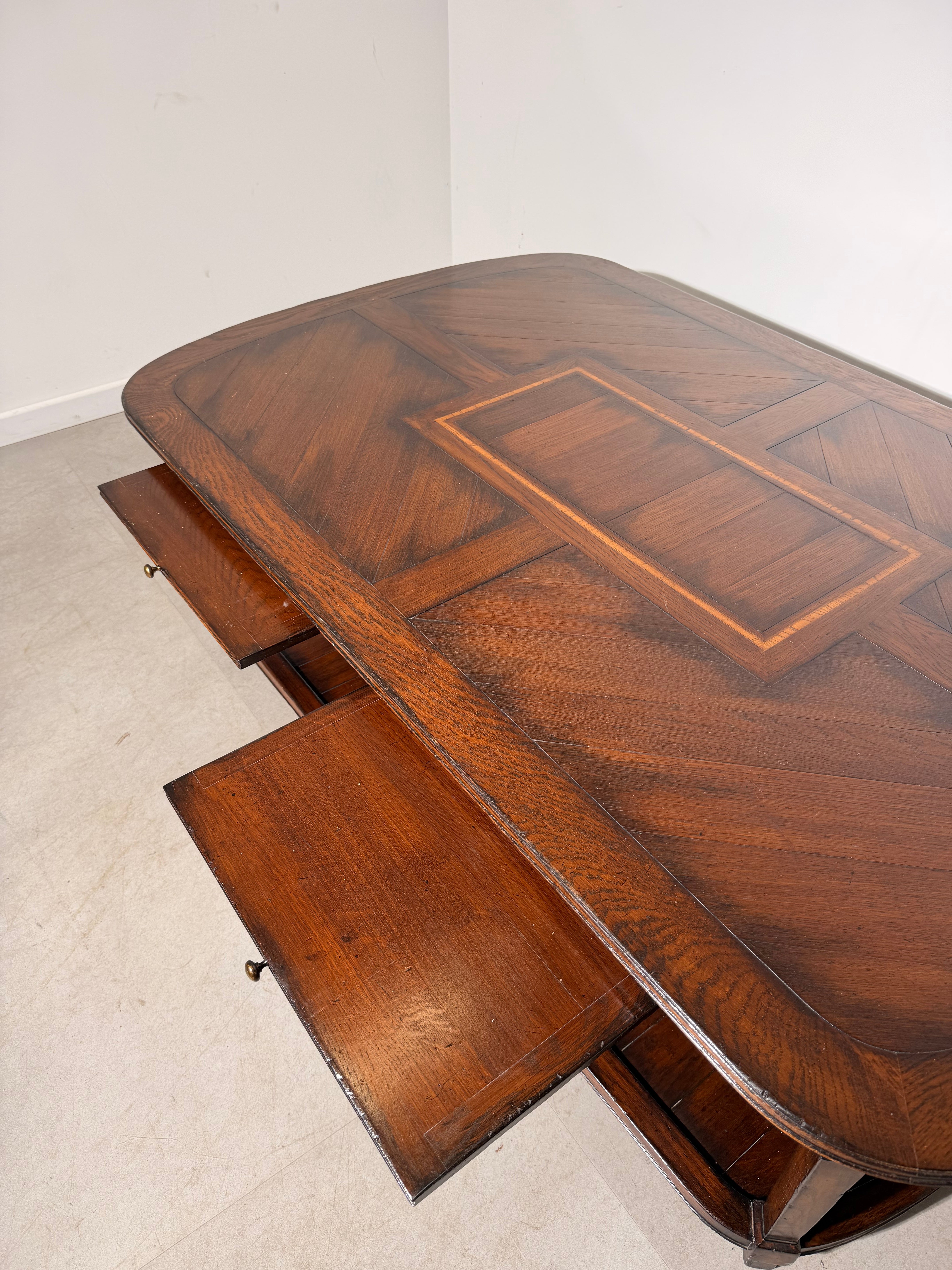 Large French Style Parquetry Coffee Table with Drawers