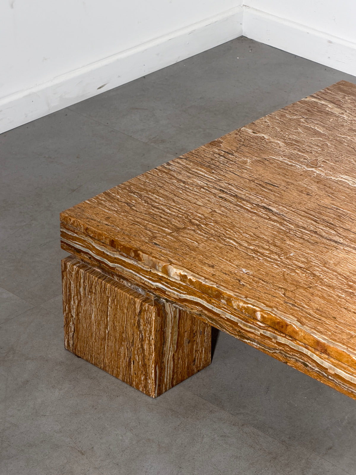 Structural Travertine Rosso Coffee Table – Brutalist Design