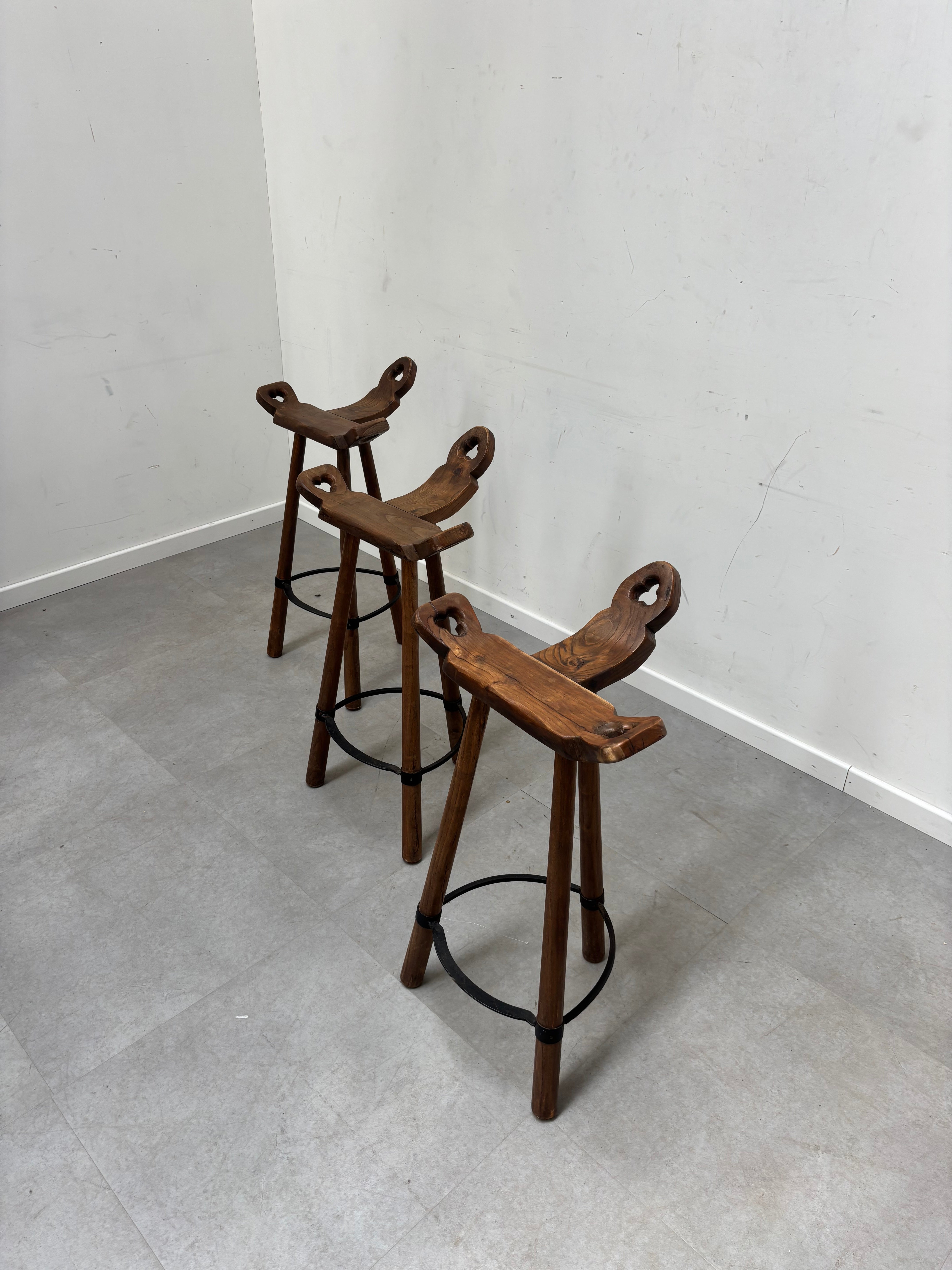 Spanish Brutalist oak wooden 'Marbella' stool